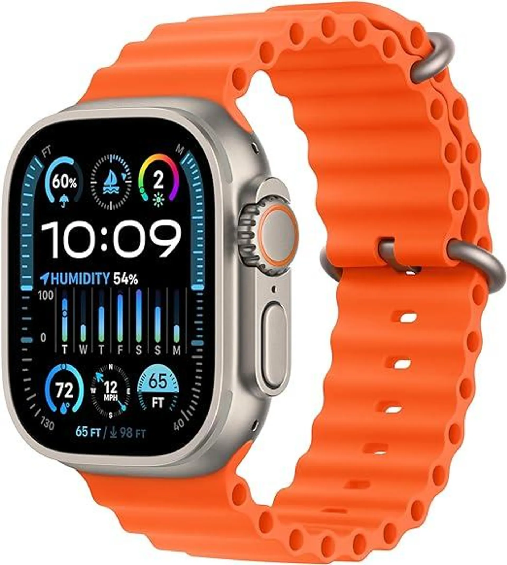 Apple Watch Ultra 2 [GPS + Cellular 49mm] Smartwatch with Rugged Titanium Case & Orange Ocean Band. Fitness Tracker, Precision GPS, Action Button, Extra-Long Battery Life, Bright Retina Display