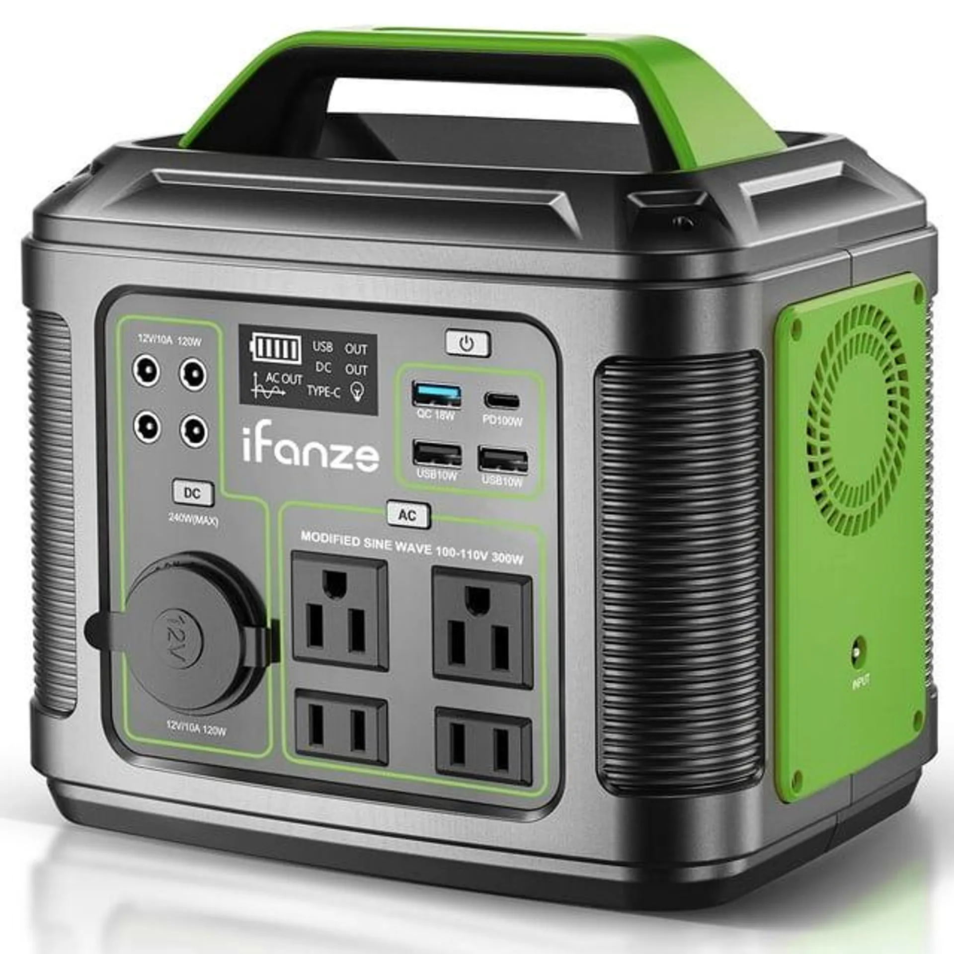 iFanze 300W Portable Power Station, 296Wh 80000mAh Outdoor Solar Generator Quick Charge 110V AC DC Ports for Home Backup, Outdoor RV Camping, Emergency Lithium Battery Outages,Black(No Solar Panel)