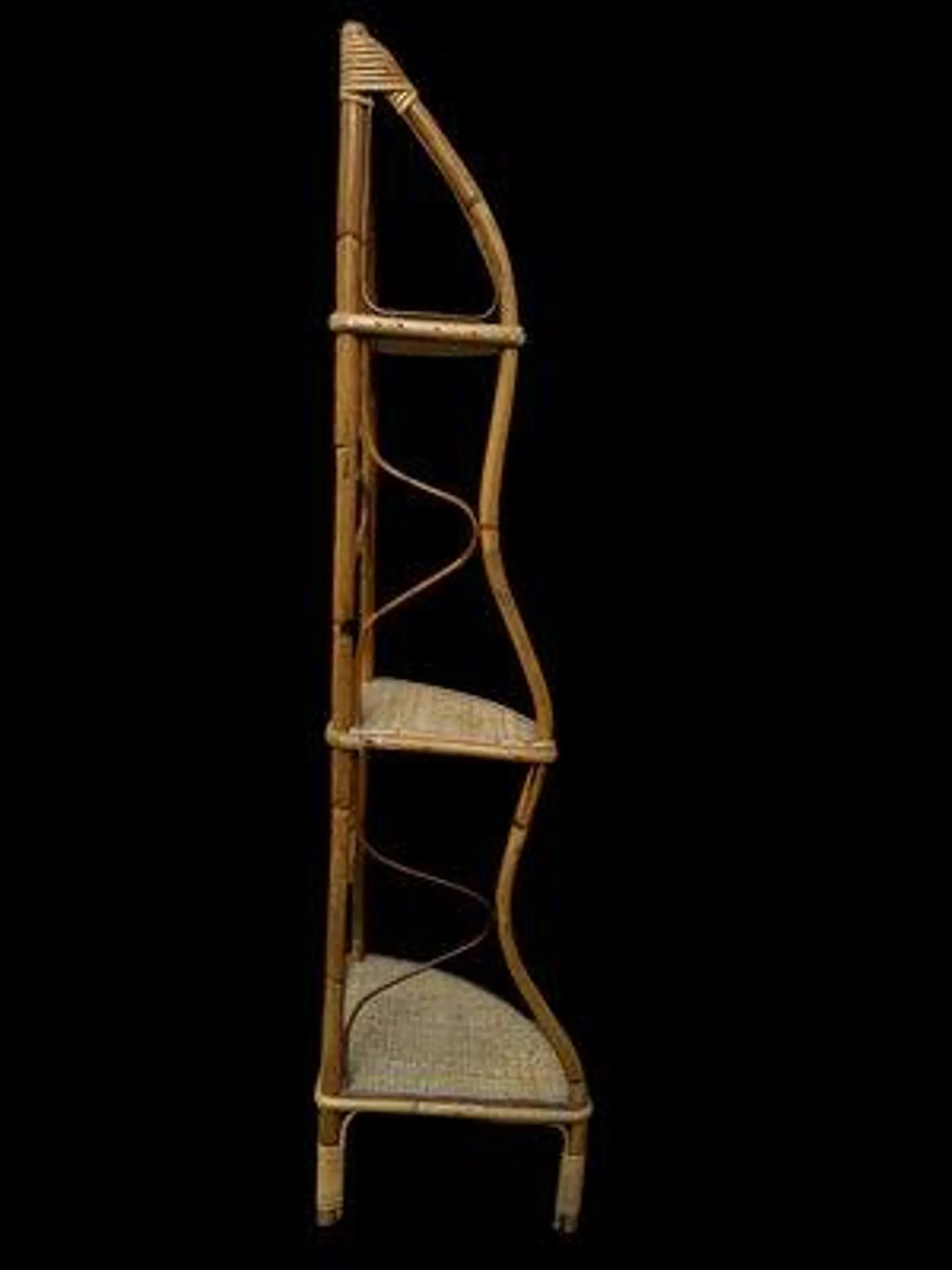 Rattan Corner Shelf, Italy, 1960s