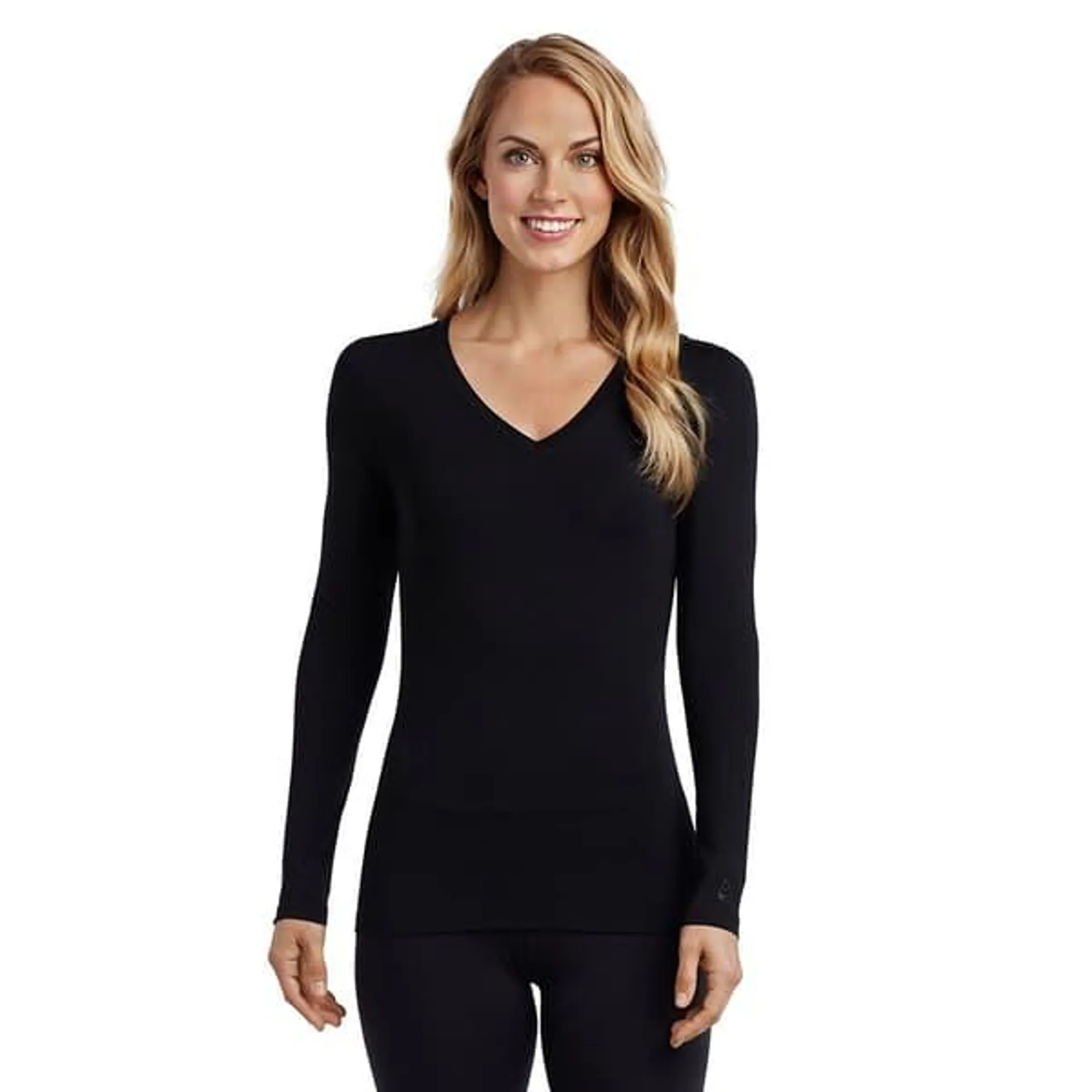 Womens Cuddl Duds Softwear with Stretch Long Sleeve V-Neck Tee