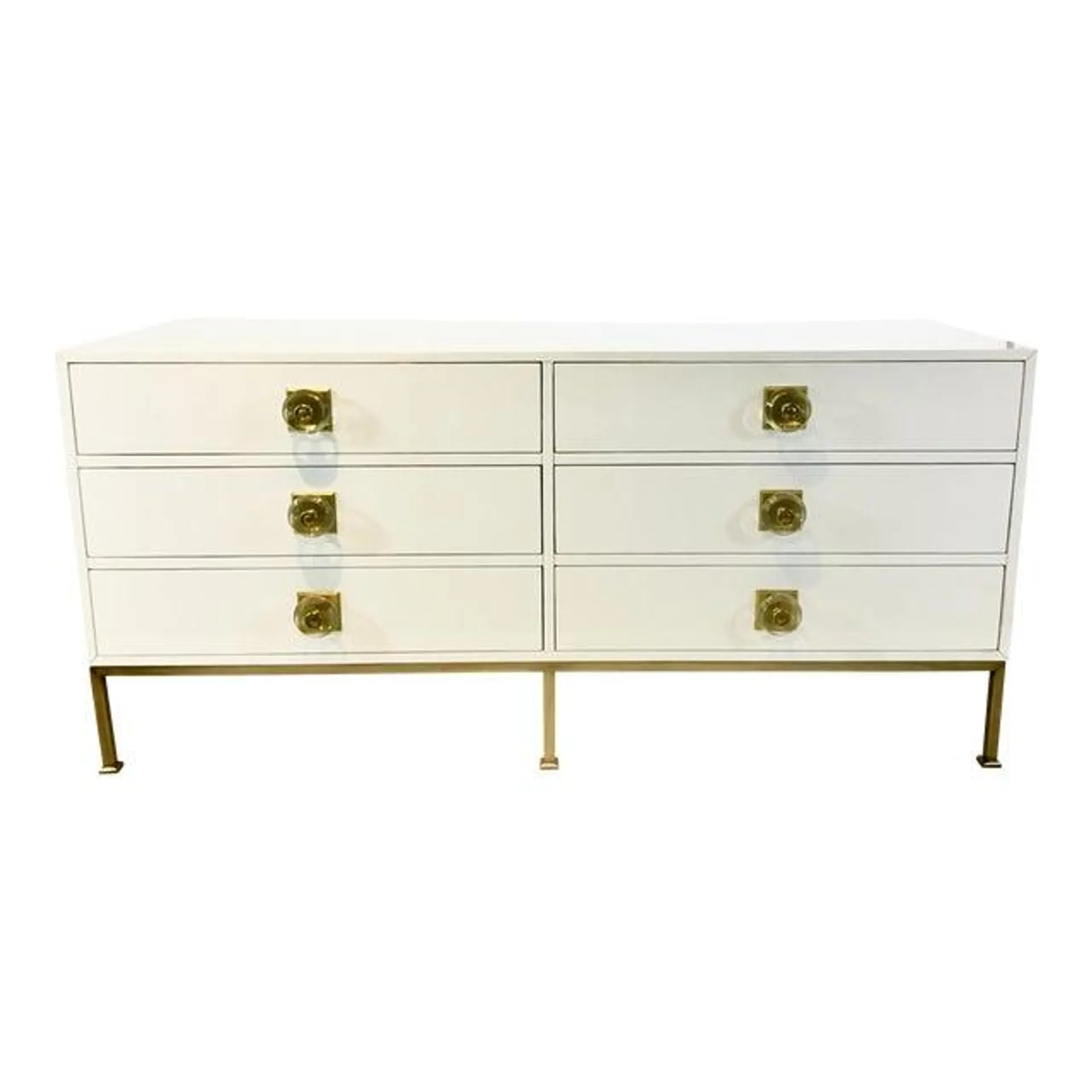 Contemporary White Lacquer Six Drawer Dresser