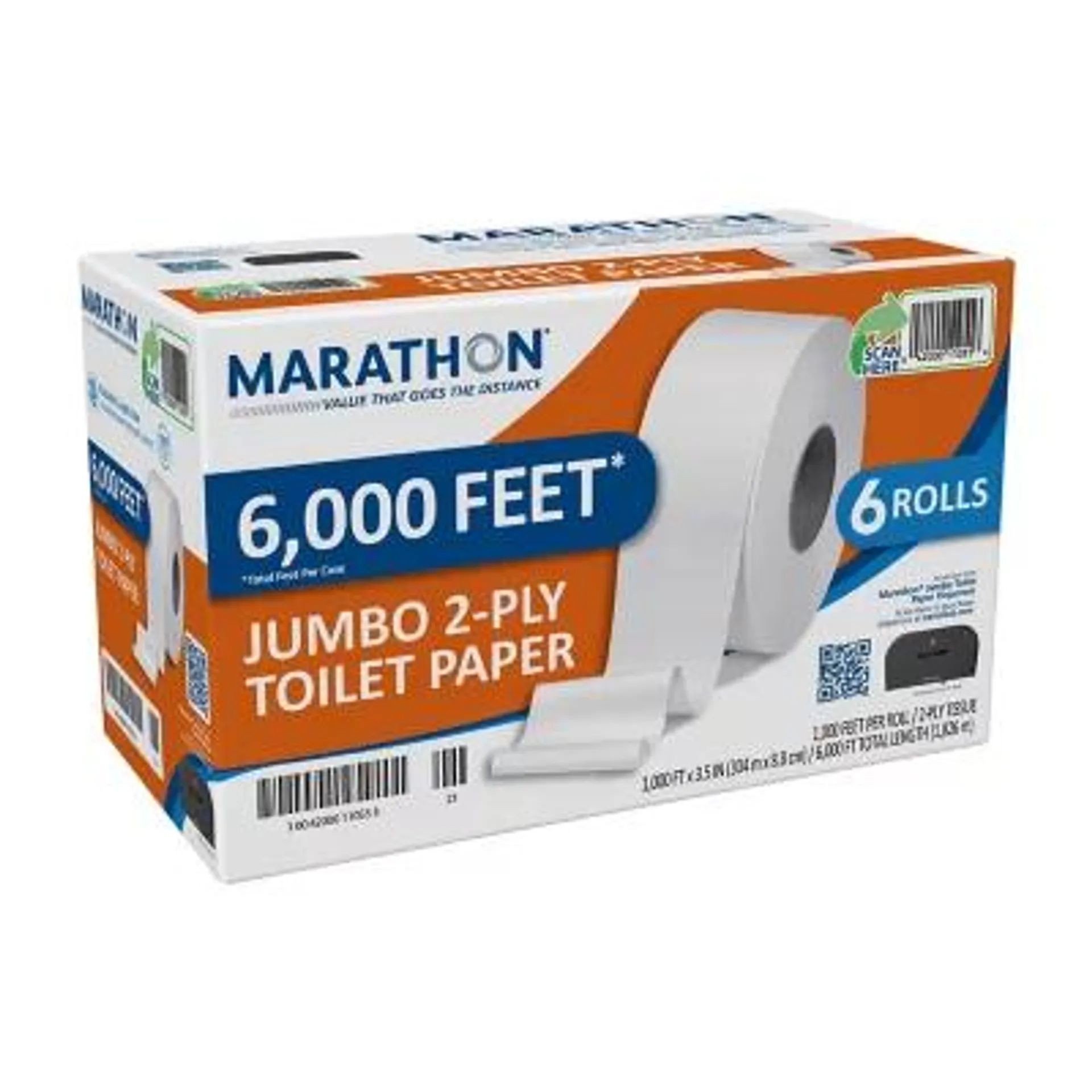 Marathon Jumbo Roll 2-Ply Toilet Paper 6rolls, 1000 ft./roll