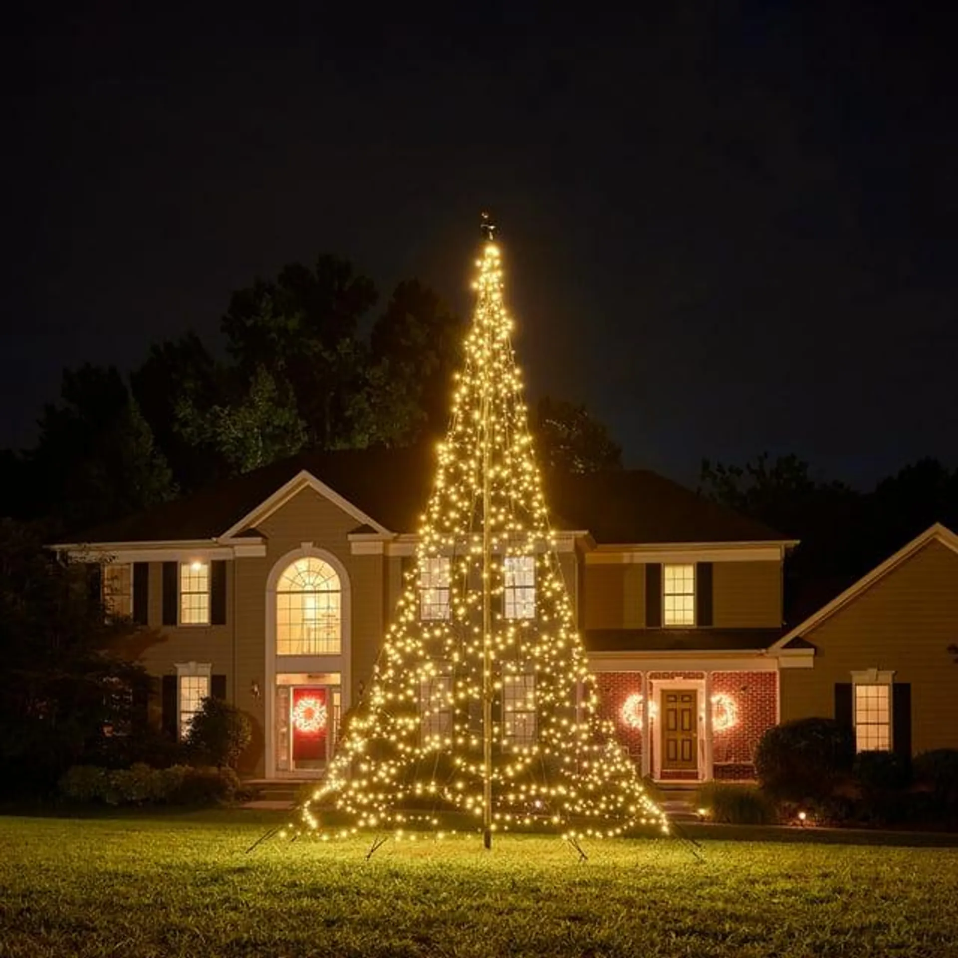 Fairybell Outdoor LED Christmas Tree (20FT 1200 LED Lights) Easy Install, Warm White Color, Pole Sold Separately