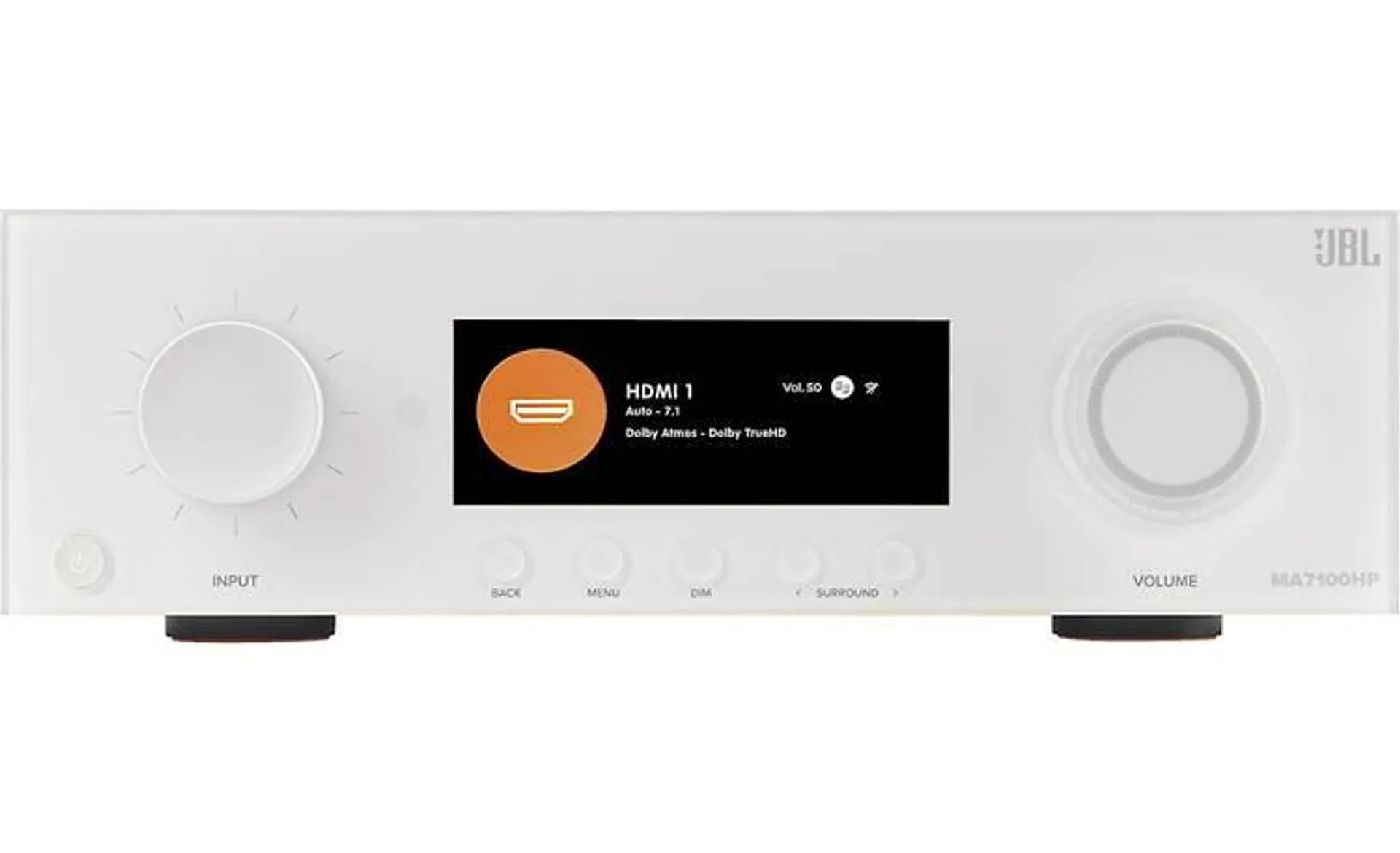 JBL MA7100HP 7.2-channel home theater receiver with Wi-Fi®, Bluetooth®, Apple AirPlay® 2, Google Cast and Dolby Atmos® (White)