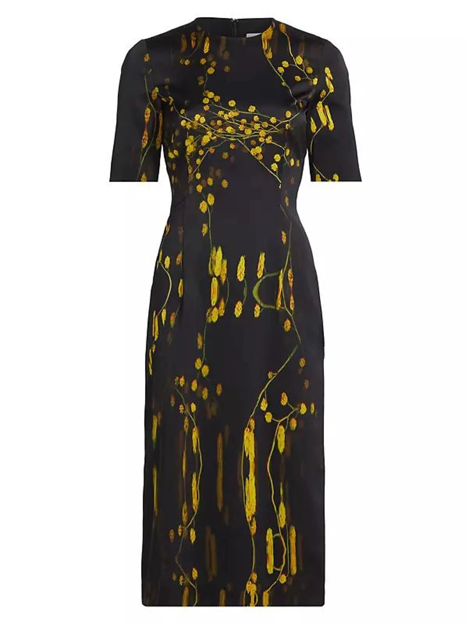 Abstract Floral Short-Sleeve Sheath Midi-Dress