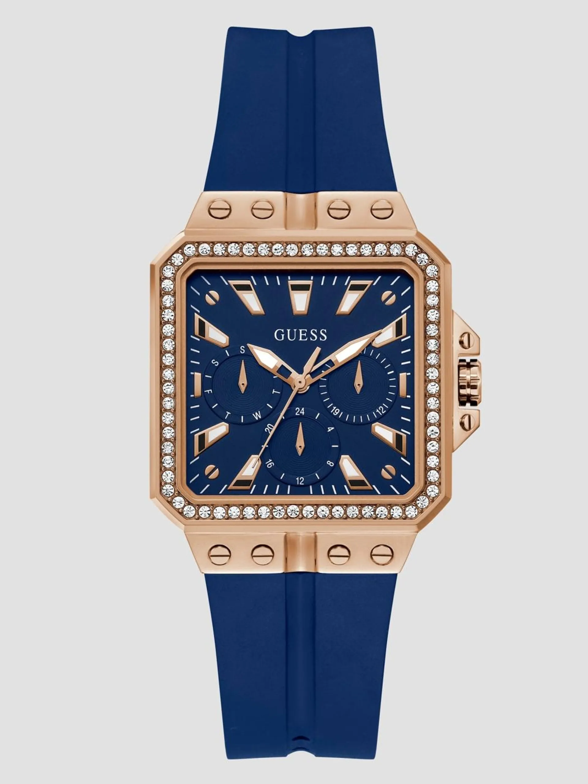 Rose Gold-Tone and Blue Silicone Multifunction Watch