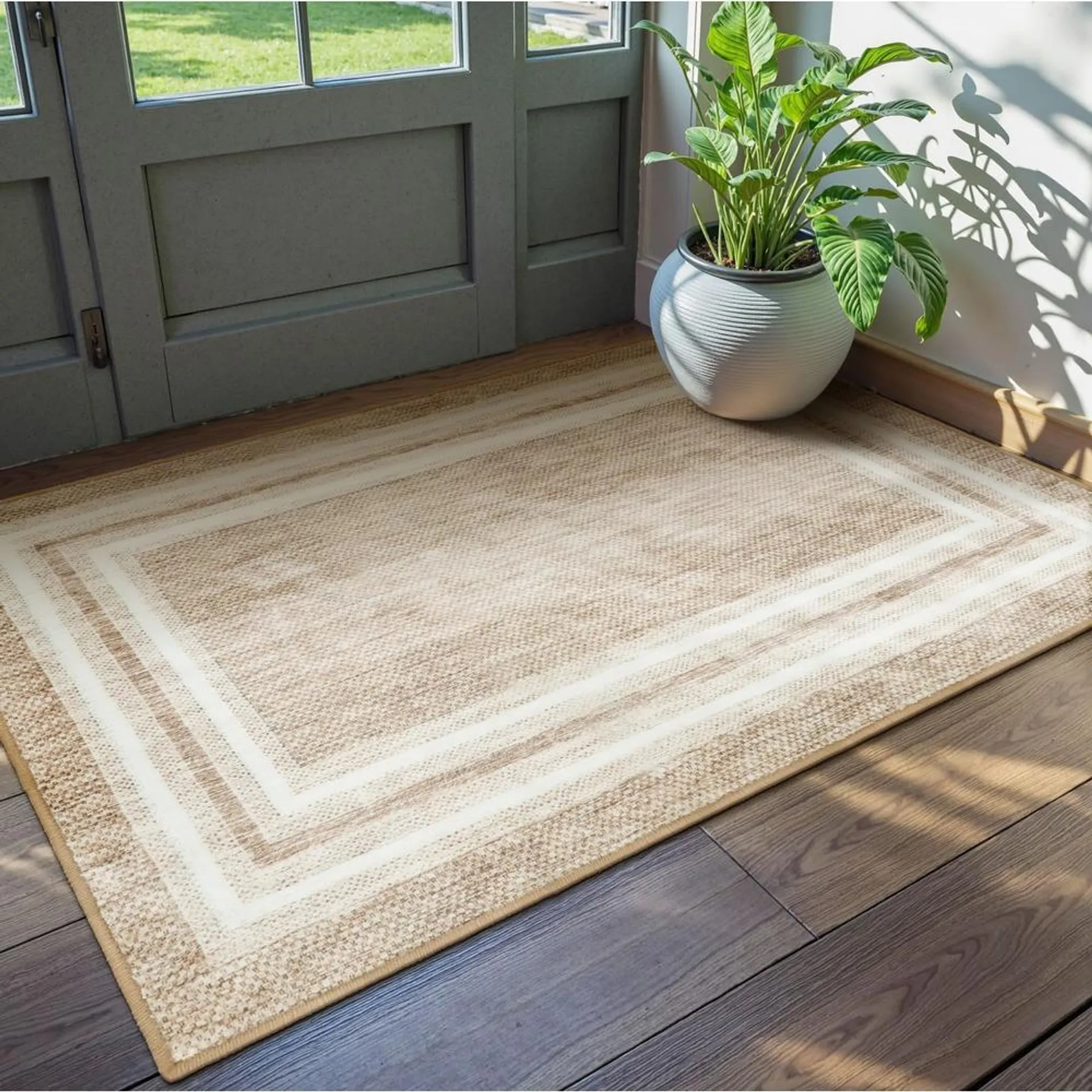 OJIA Modern Bordered Washable Rug 3x5 Non Slip Rug for Living Room Soft Bedroom Rug Entry Rug NonShedding Accent Rugs Indoor