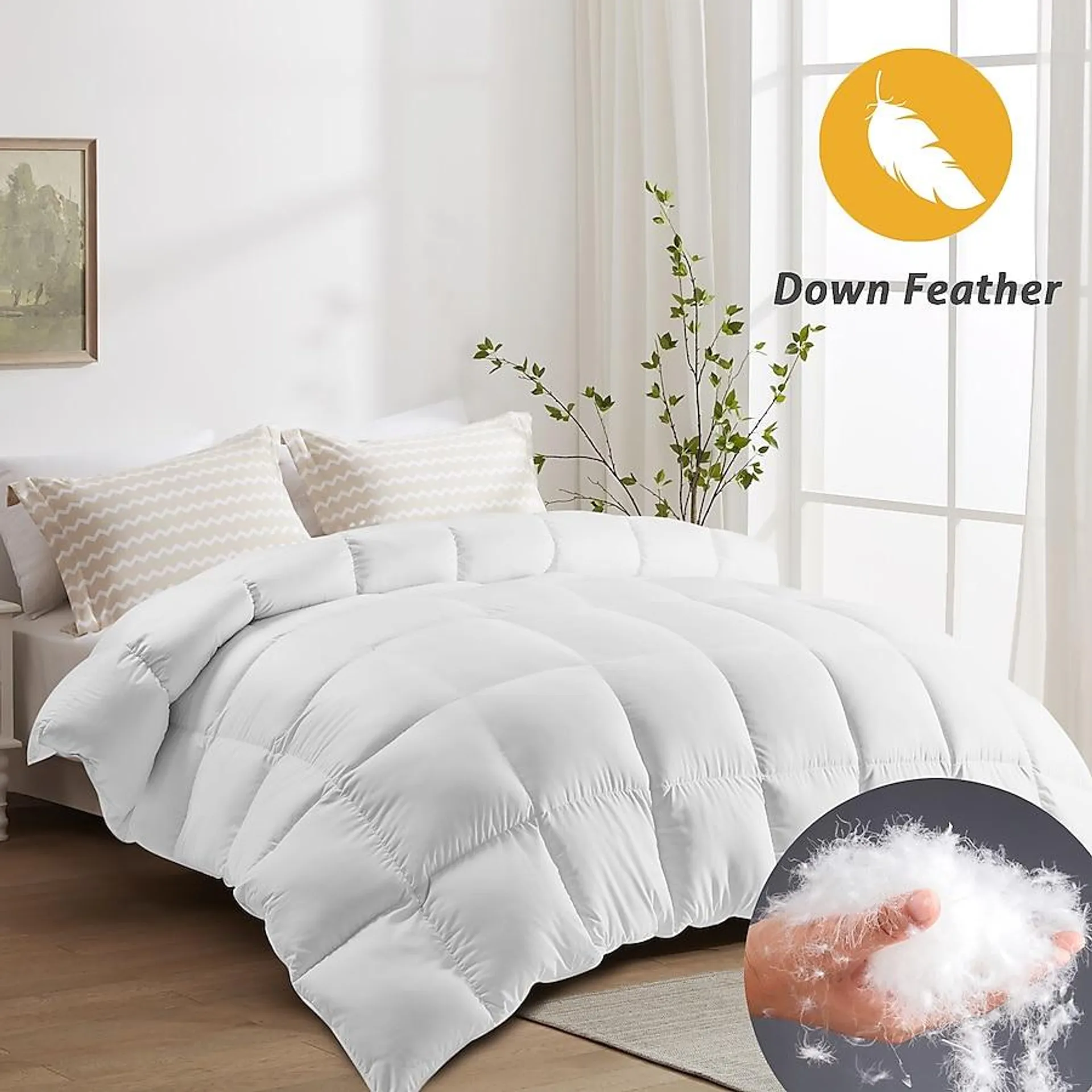 JEAREY All-season Duvet Insert White Solid Reversible Queen Comforter with (Down Fill)