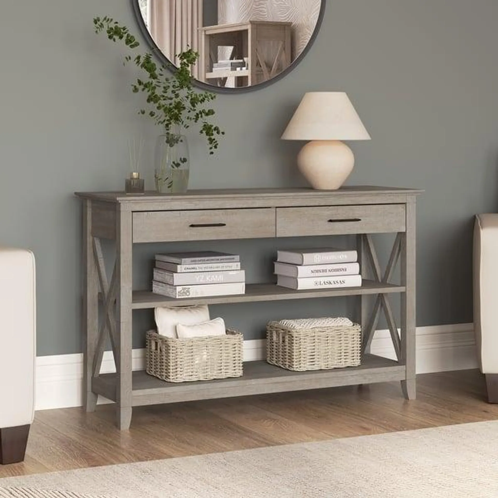 Key West Console Table with Drawers and Shelves by Bush Furniture