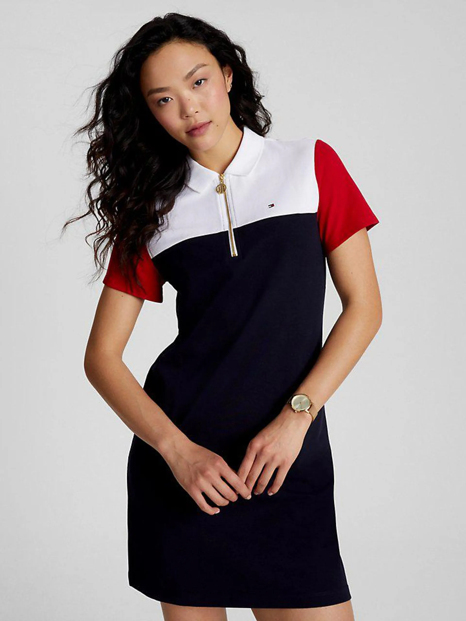 Colorblock Quarter-Zip Polo Dress