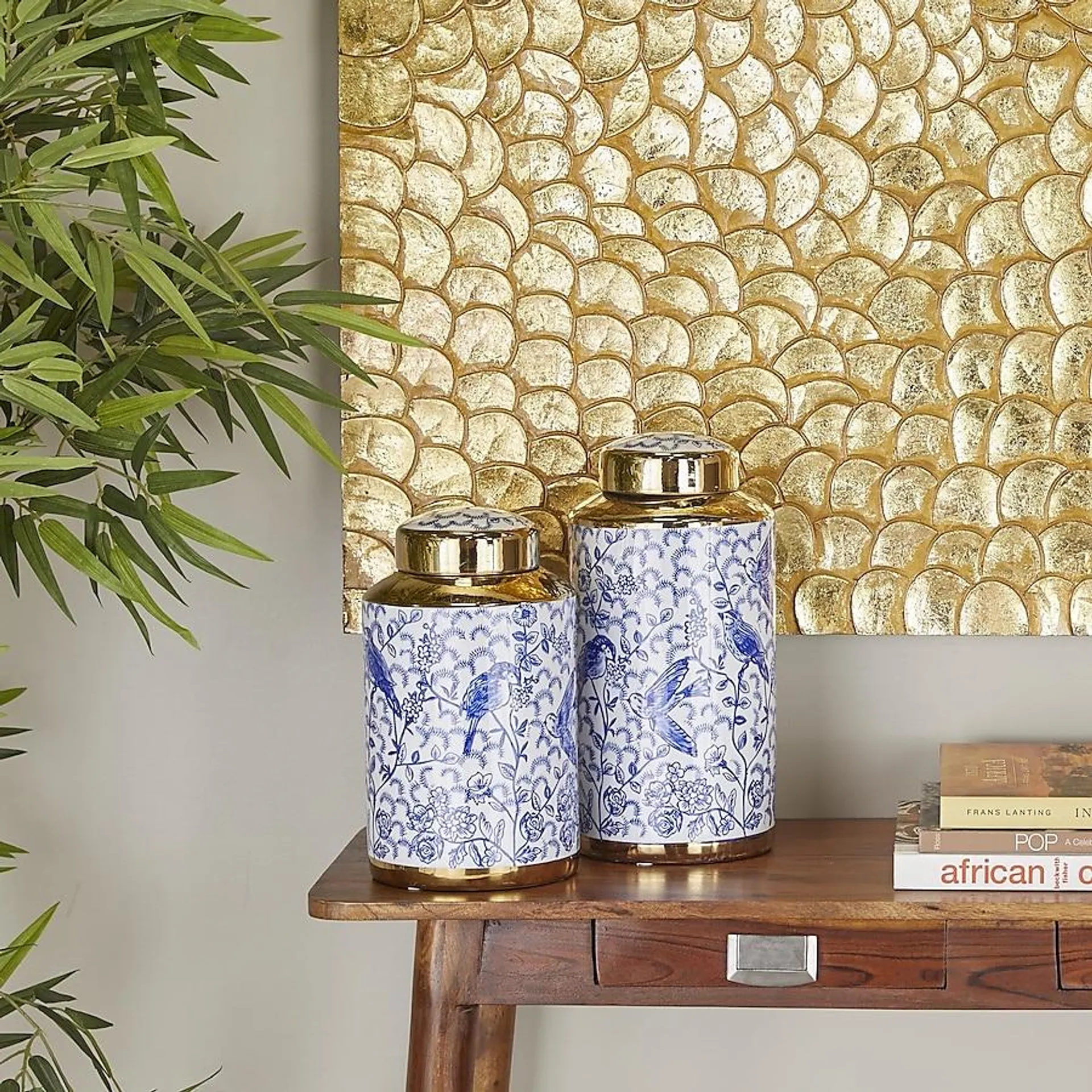 The Novogratz 2 -Pack Blue Stone Modern Decorative jar