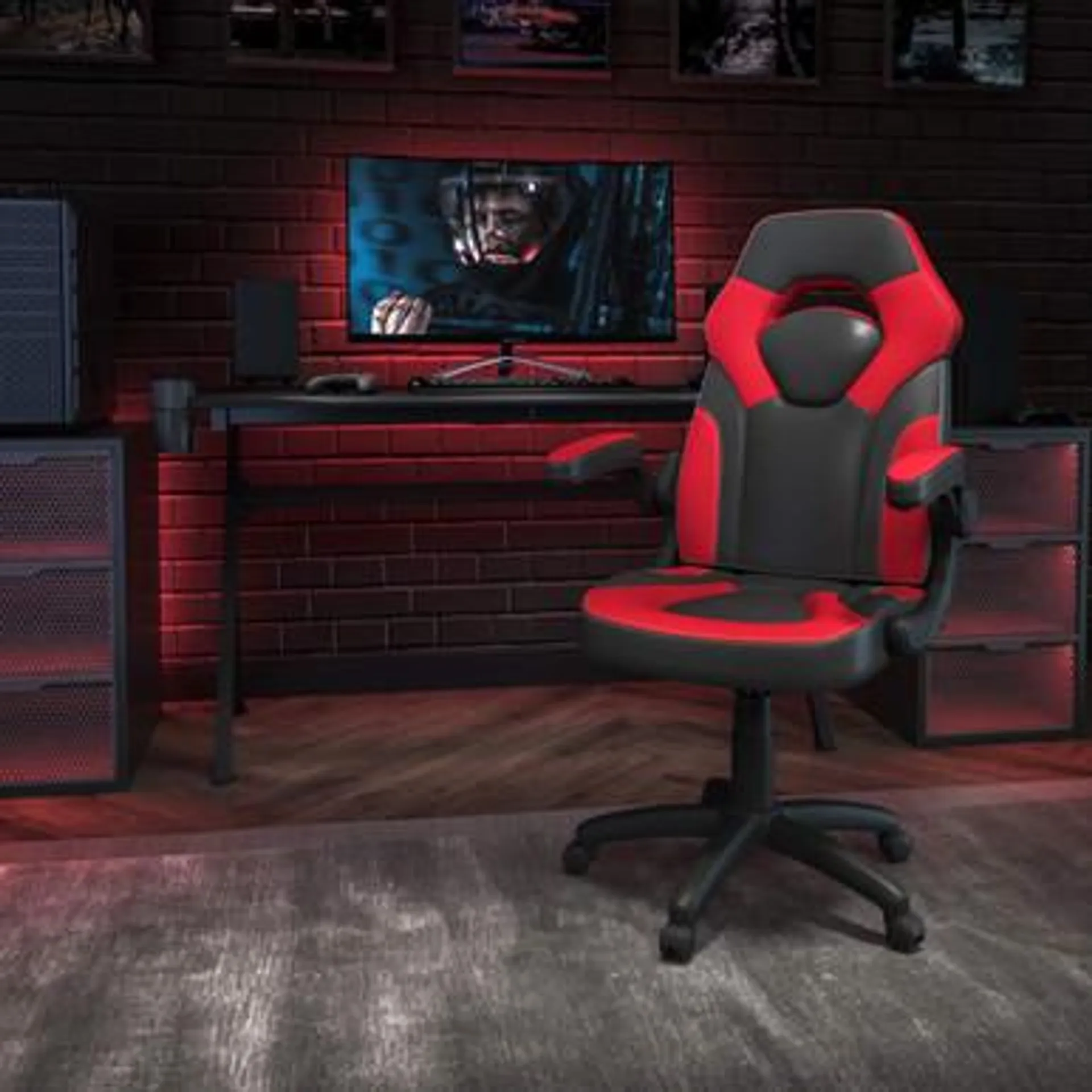 X10 Gaming Chair Racing Ergonomic Computer PC Adjustable Swivel Chair with Flip-up Arms, Red/Black LeatherSoft