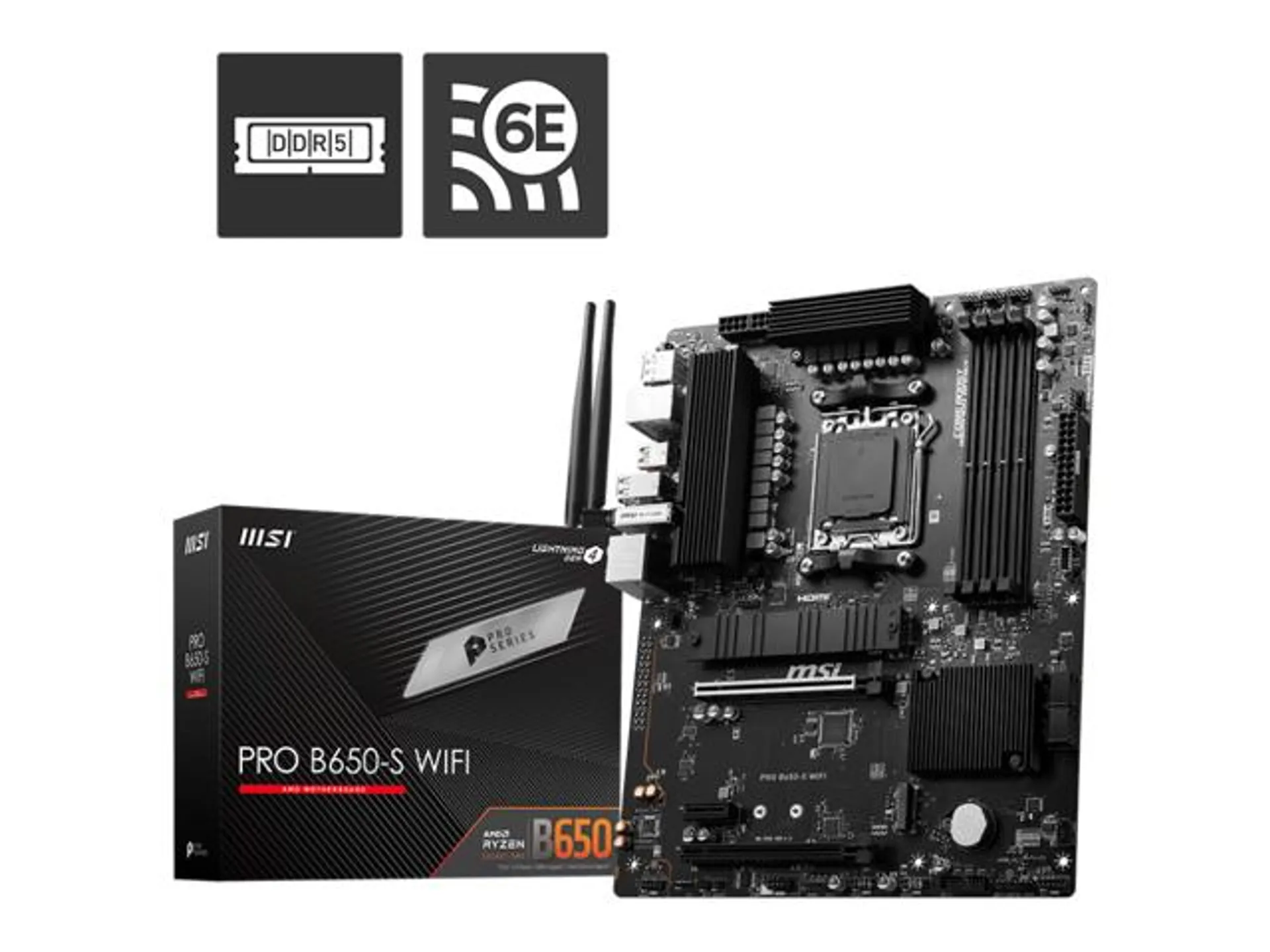 MSI PRO B650-S WIFI AM5 AMD B650 Ryzen 7000 DDR5 PCI-E x16 slot Wi-Fi 6E Bluetooth SATA 6Gb/s ATX Motherboard