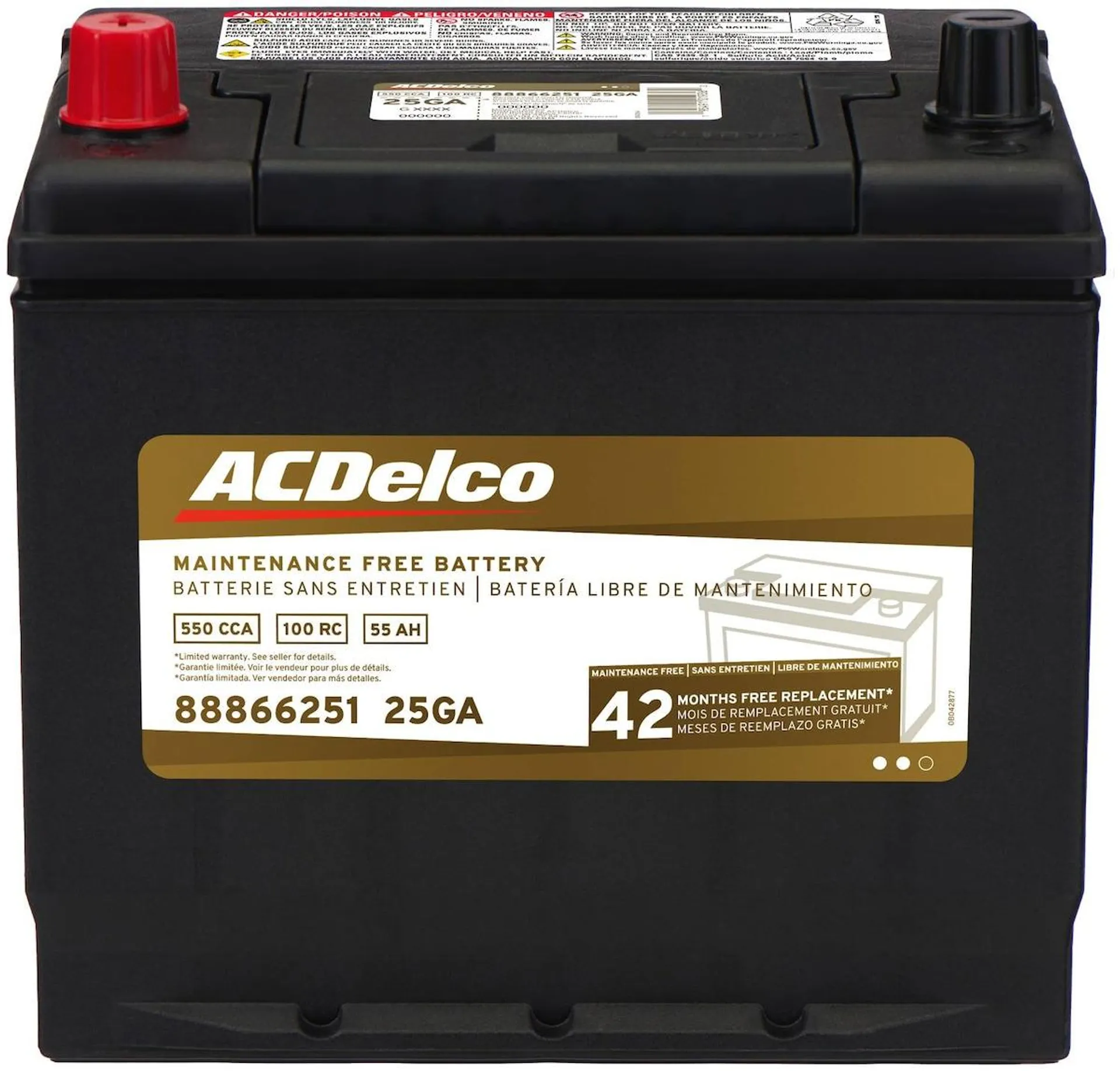 ACDelco Standard Flooded Top Post Battery Group Size 25 - 25GA