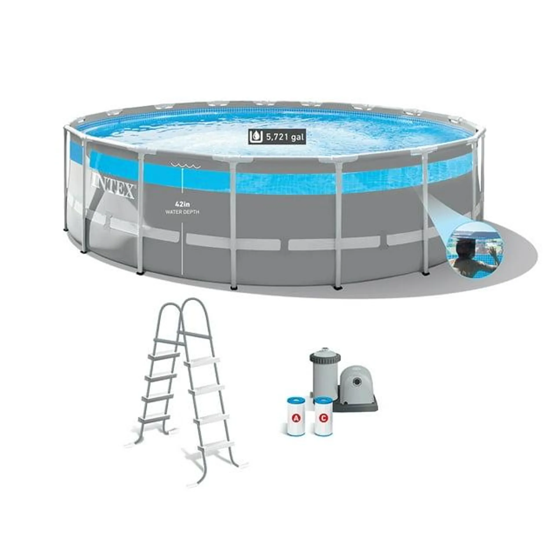 Intex 17' x 48" Clearview Prism Frame Above Ground Swimming Pool Set with Pump