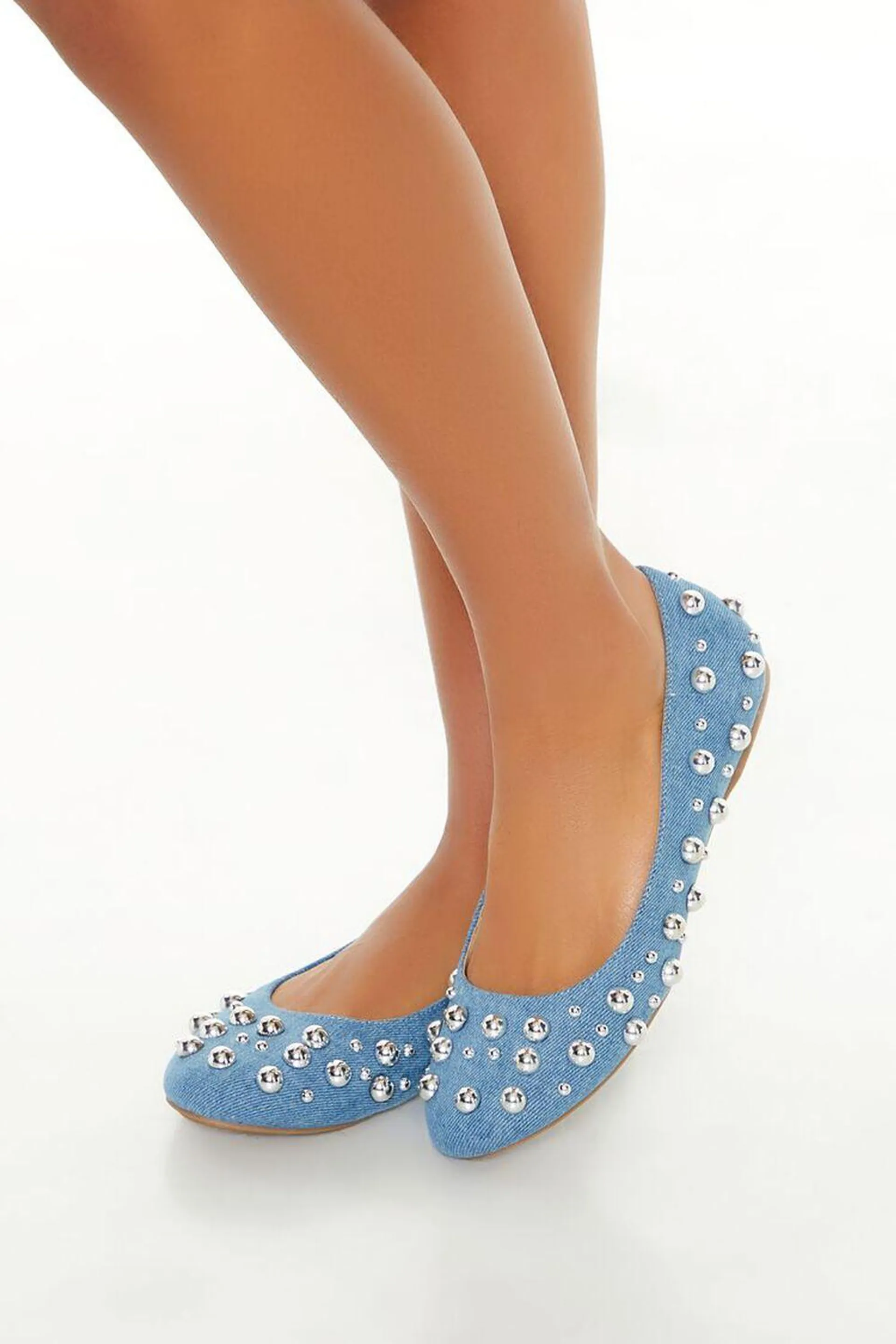 Studded Denim Ballet Flats