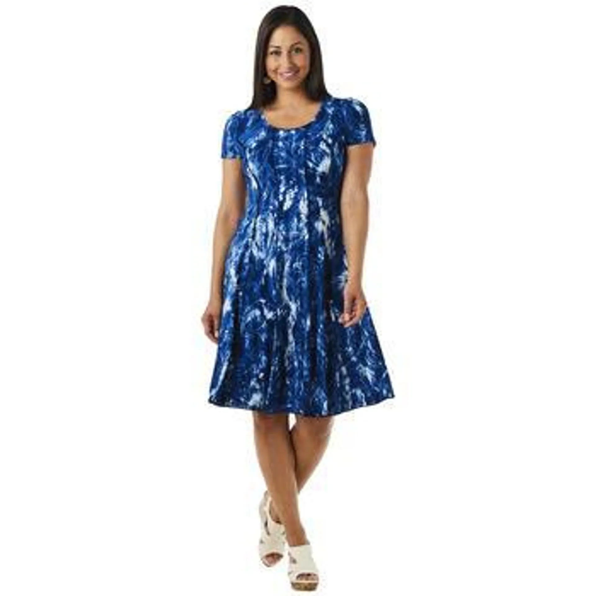 Womens Sami & Jo Short Sleeve Jacquard Seamed A-Line Dress