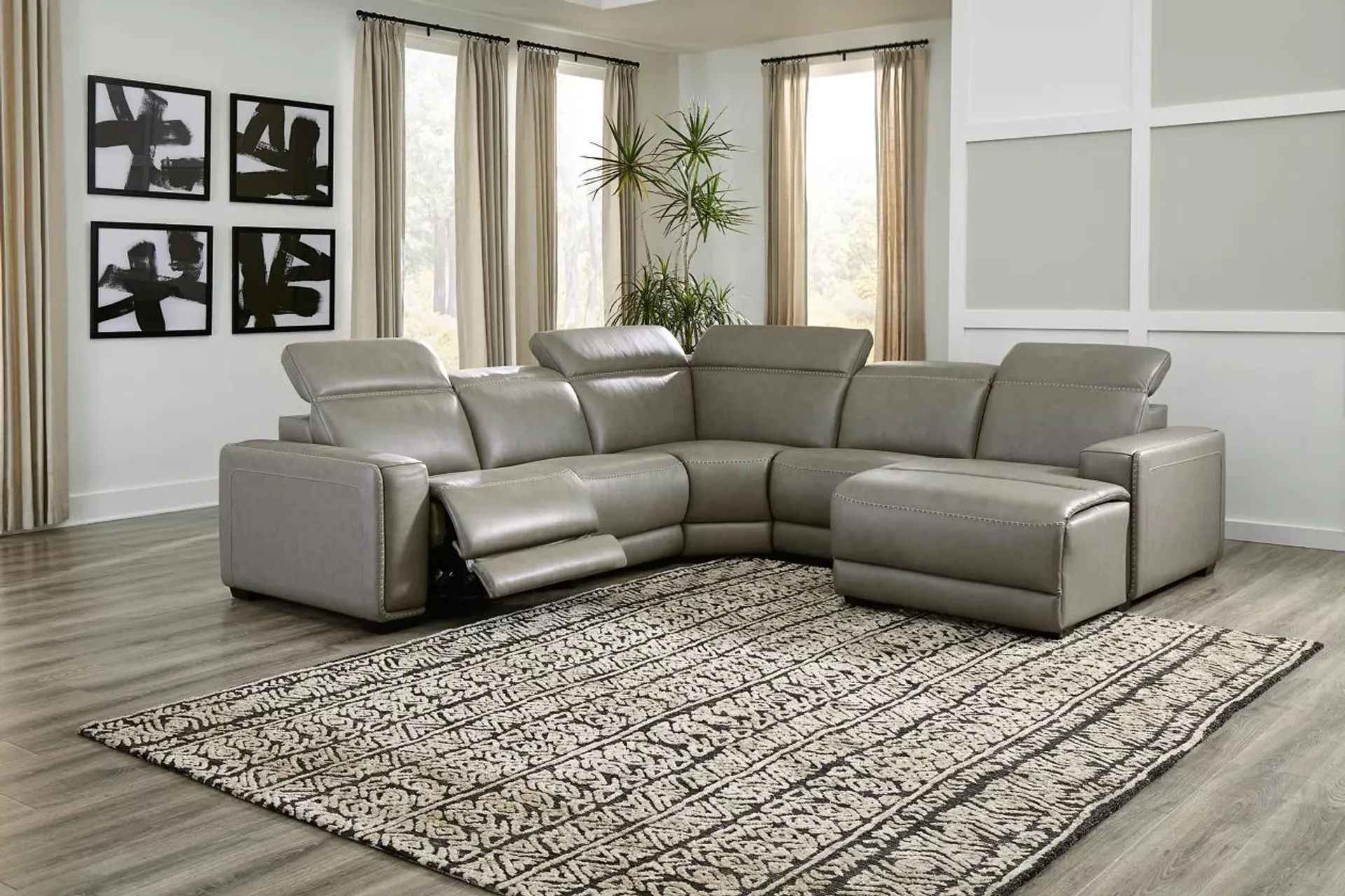 Correze 5-Piece Dual Power Leather Reclining Modular Sectional with Chaise