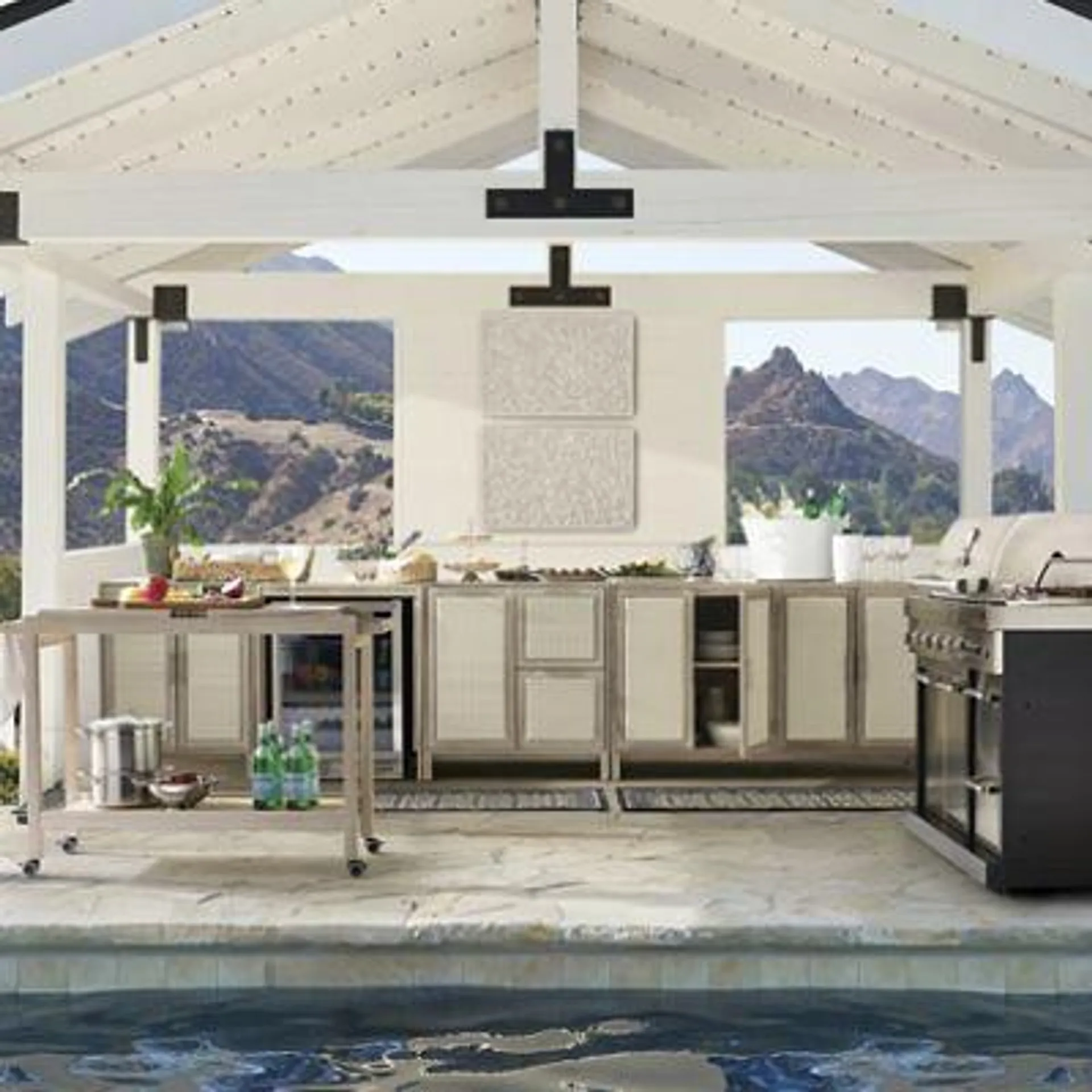 Isola Outdoor Kitchen in Weathered Teak & Washed White Wicker