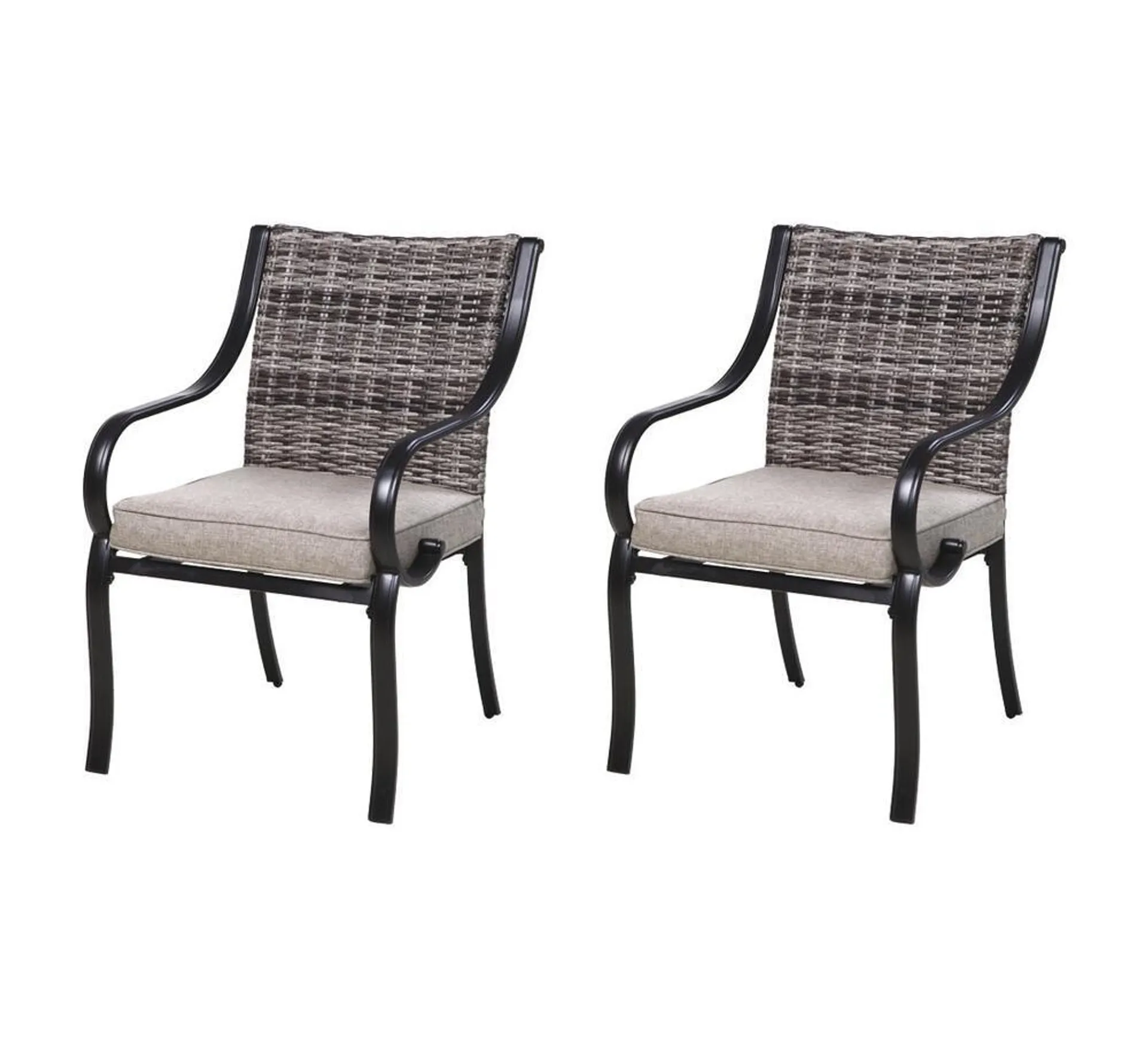 Backyard Creations® Vanderbuilt Black Dining Patio Chair Set with Beige Cushions and Wicker Back - 2 Pack