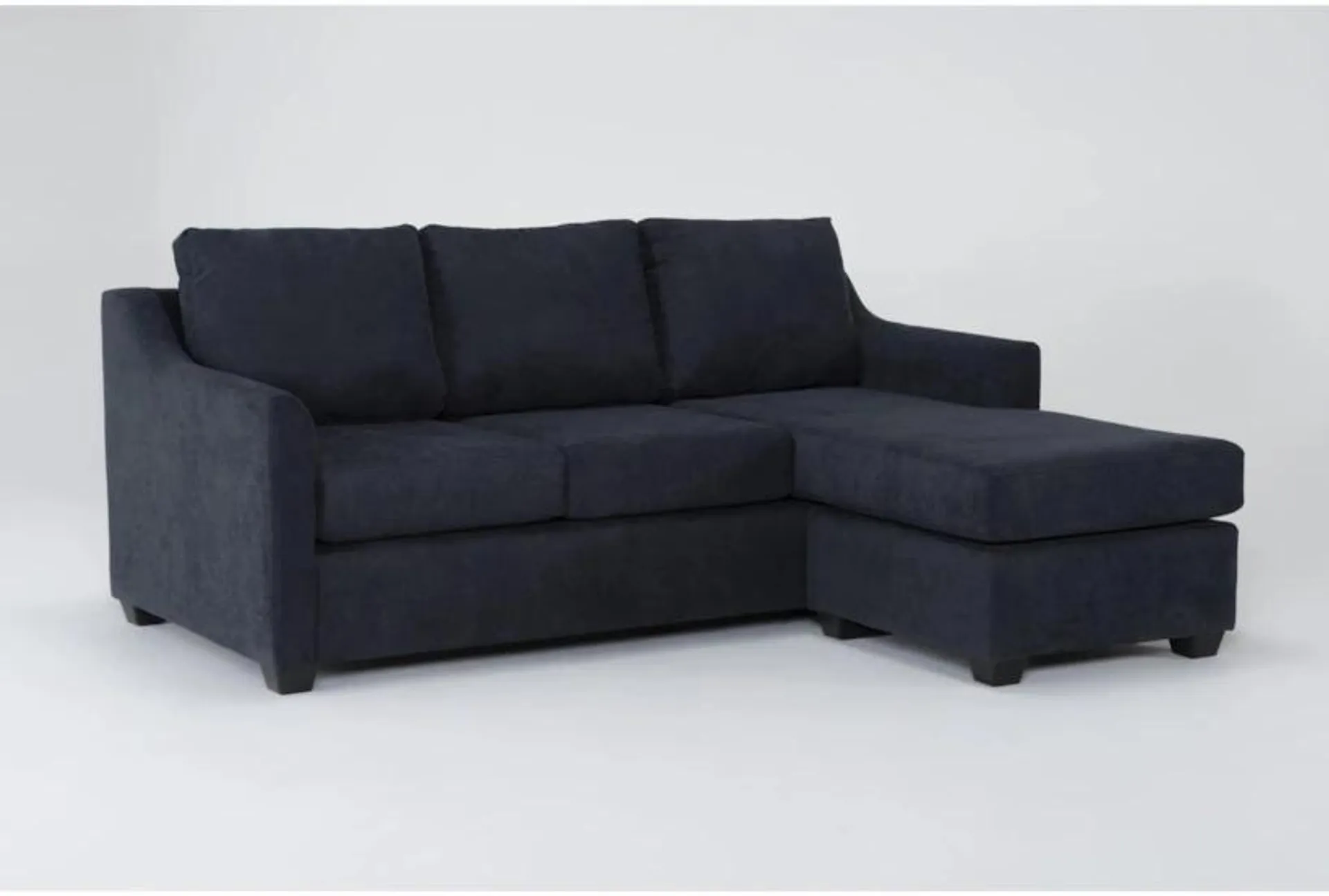 Porthos Midnight Blue Fabric 80" Sofa with Reversible Chaise