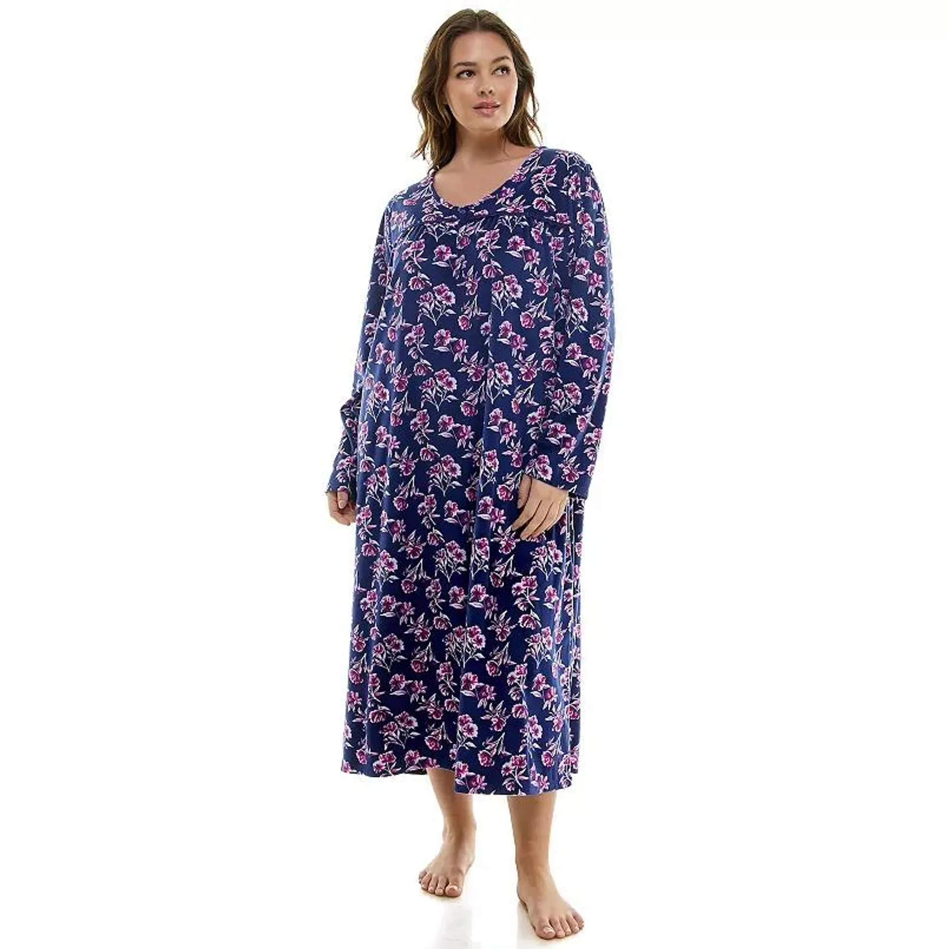 Plus Size Croft & Barrow® Long Sleeve V-Neck Nightgown