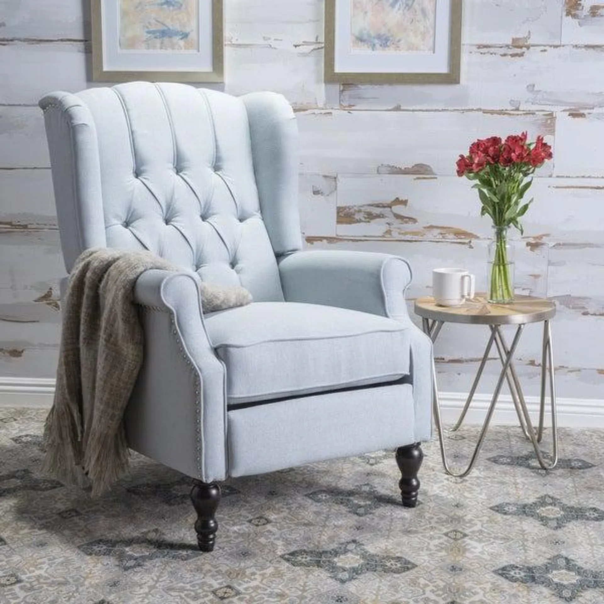 Walter Tufted Fabric Wingback Recliner Club Chair by Christopher Knight Home