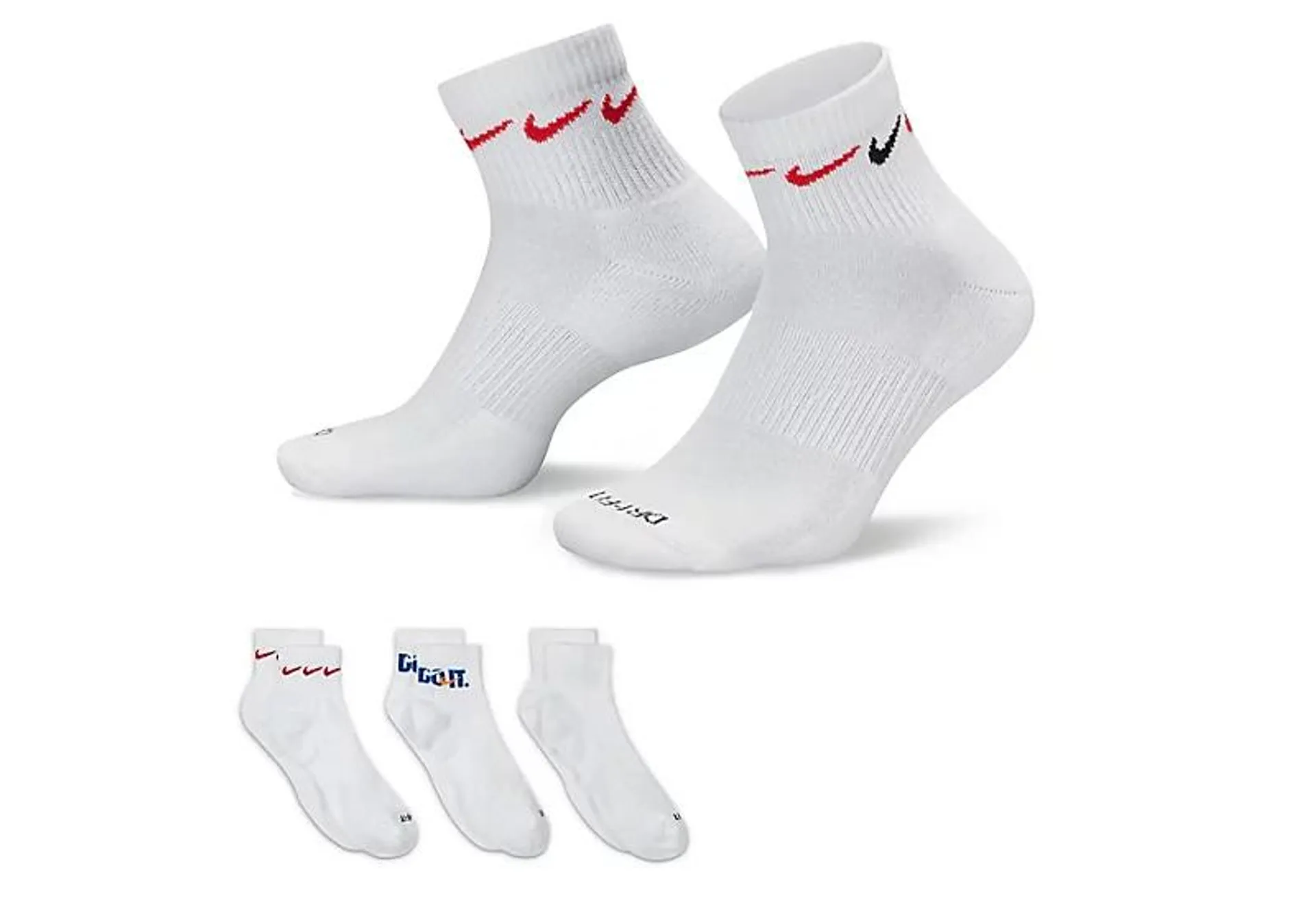 Nike Mens Small Just Do It Graphic Quarter Socks 3 Pairs - White