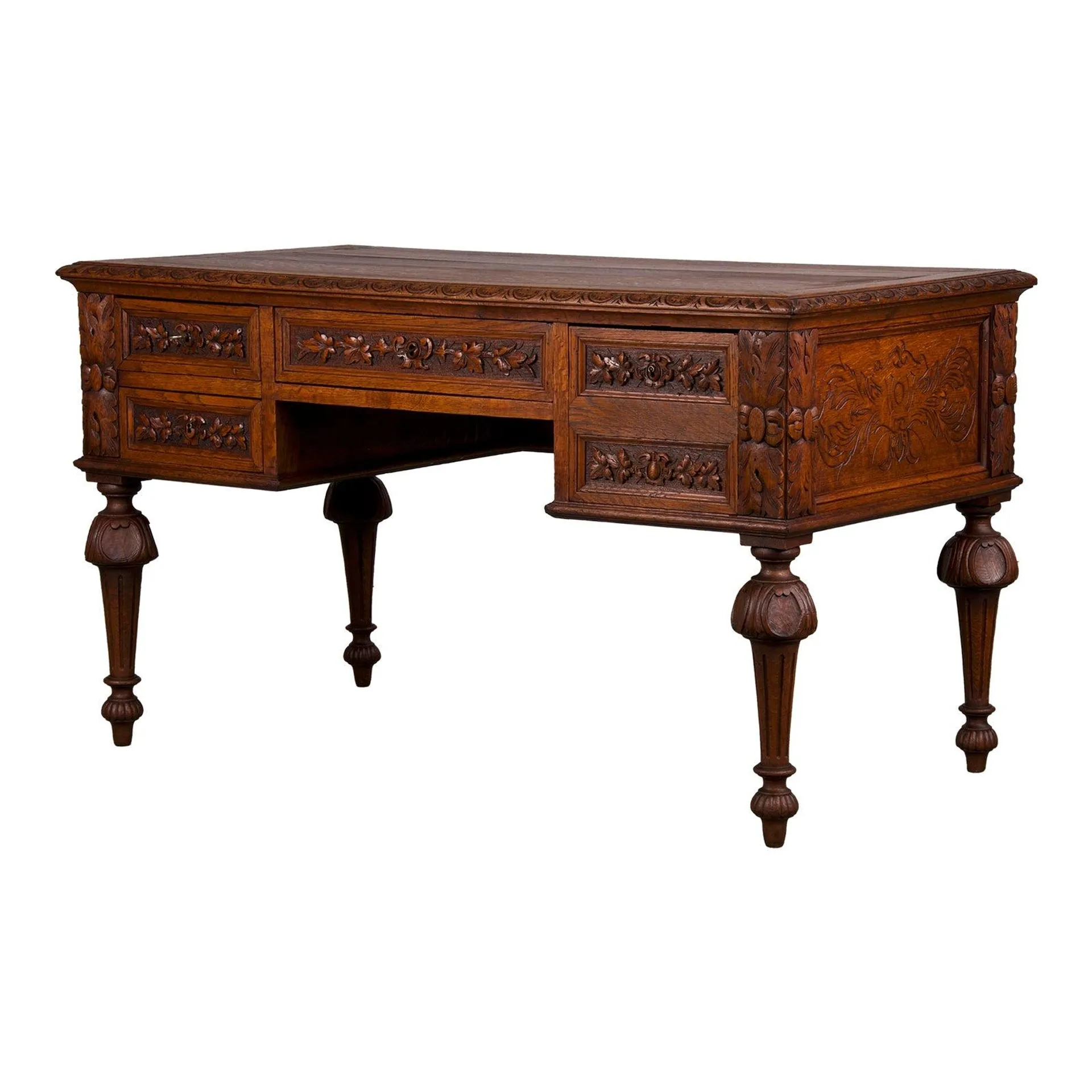 19th Century French Napoleon III Style Oak Writing Desk