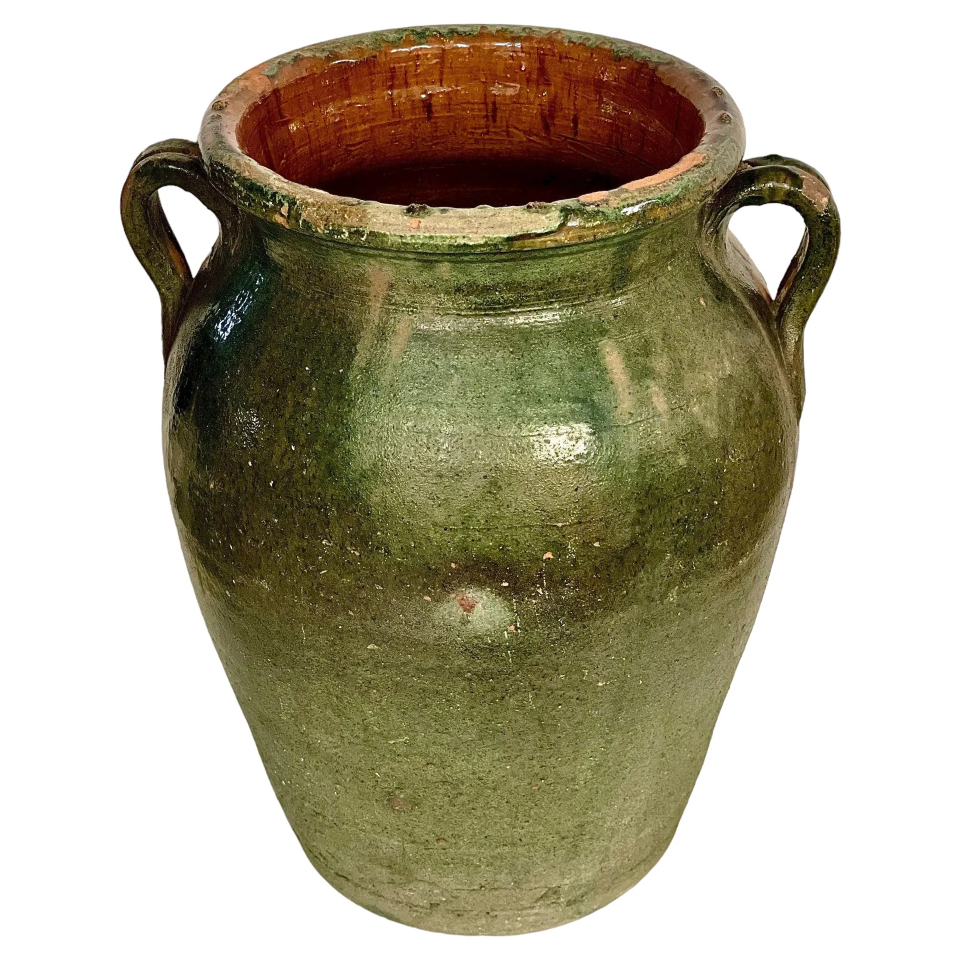 Large Green Terracotta Confit Pot, France 19th Century