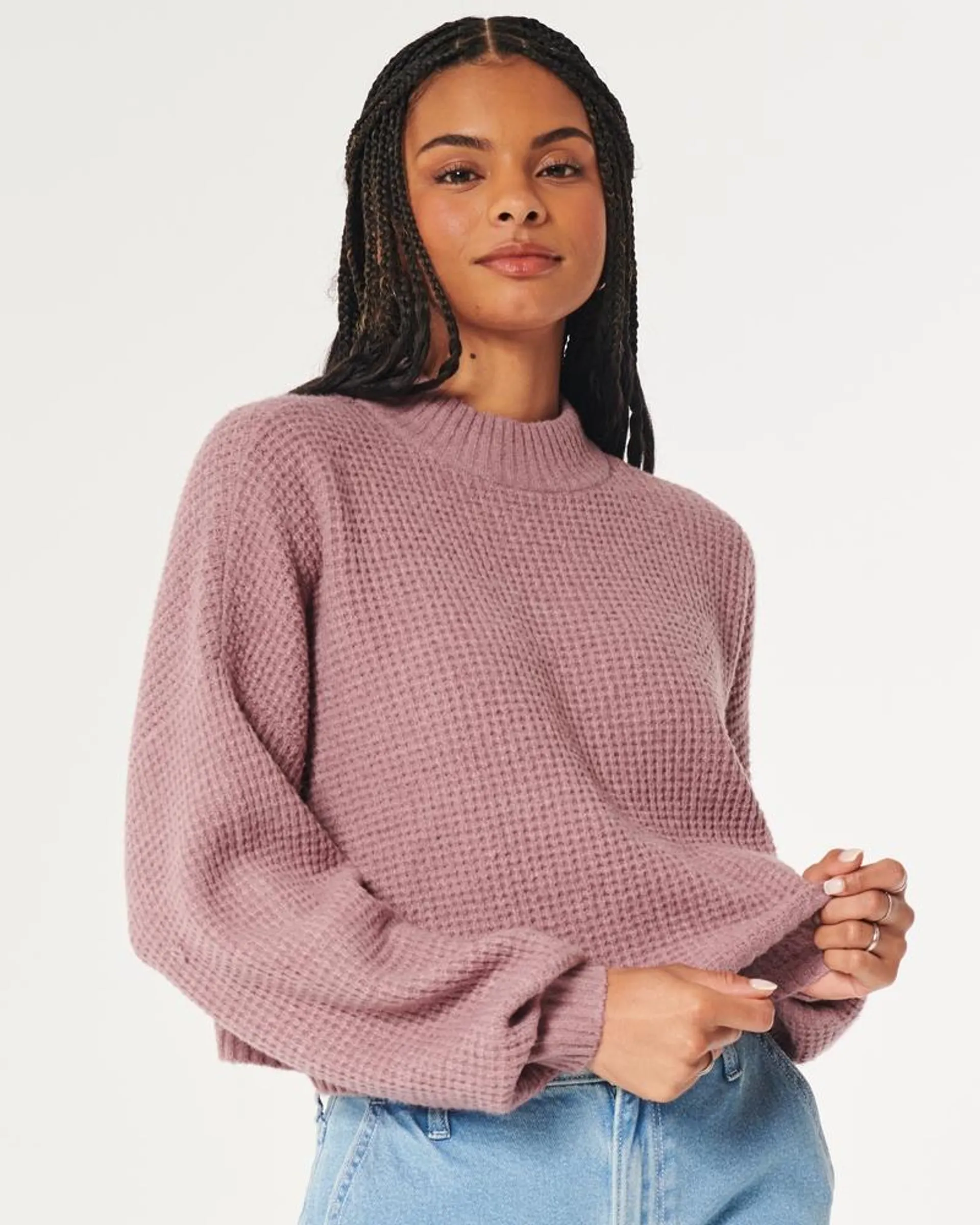 Easy Cozy Waffle Mock-Neck Sweater