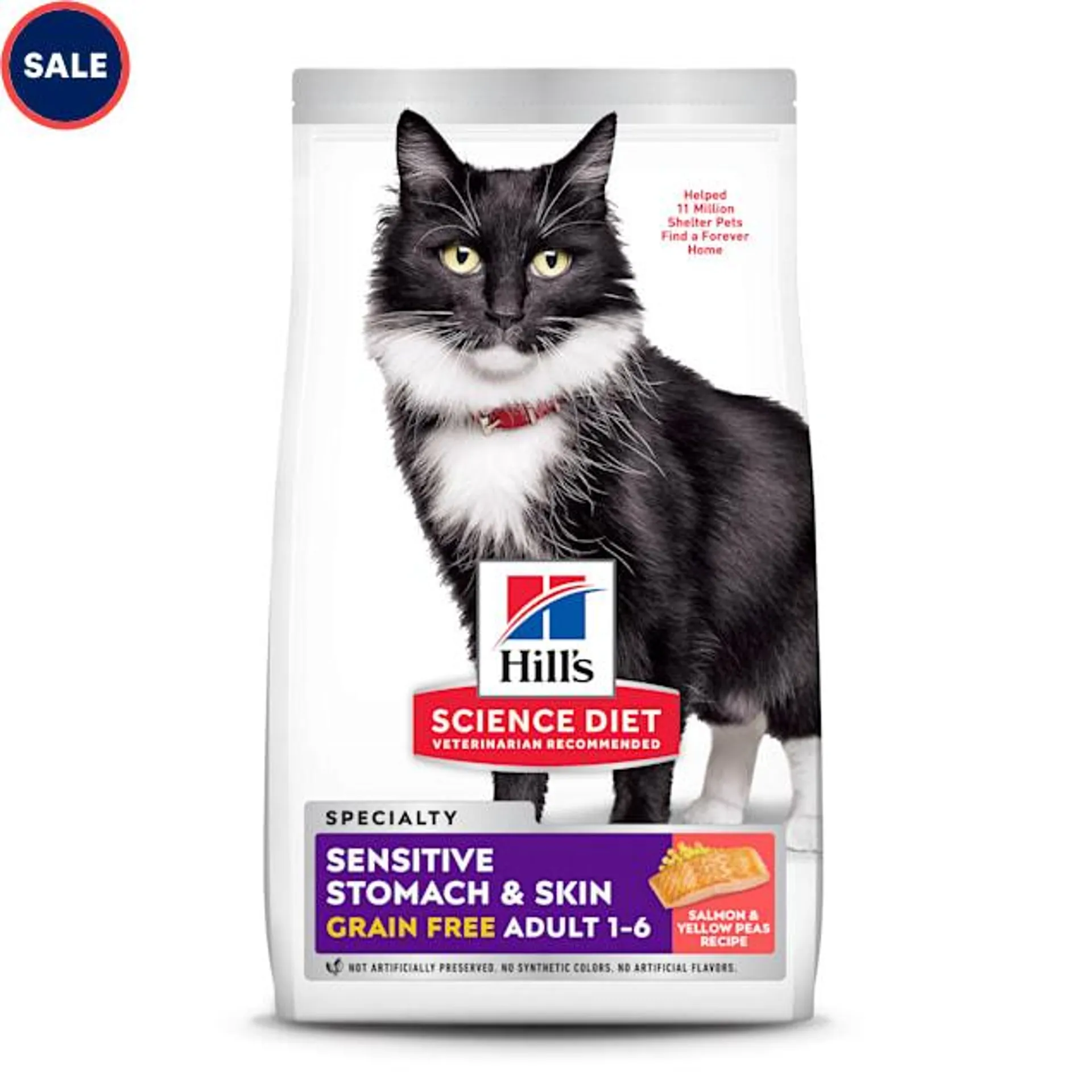 Hill's Science Diet Adult Sensitive Stomach & Skin Grain Free Salmon & Yellow Pea Recipe Dry Cat Food, 13 lbs.