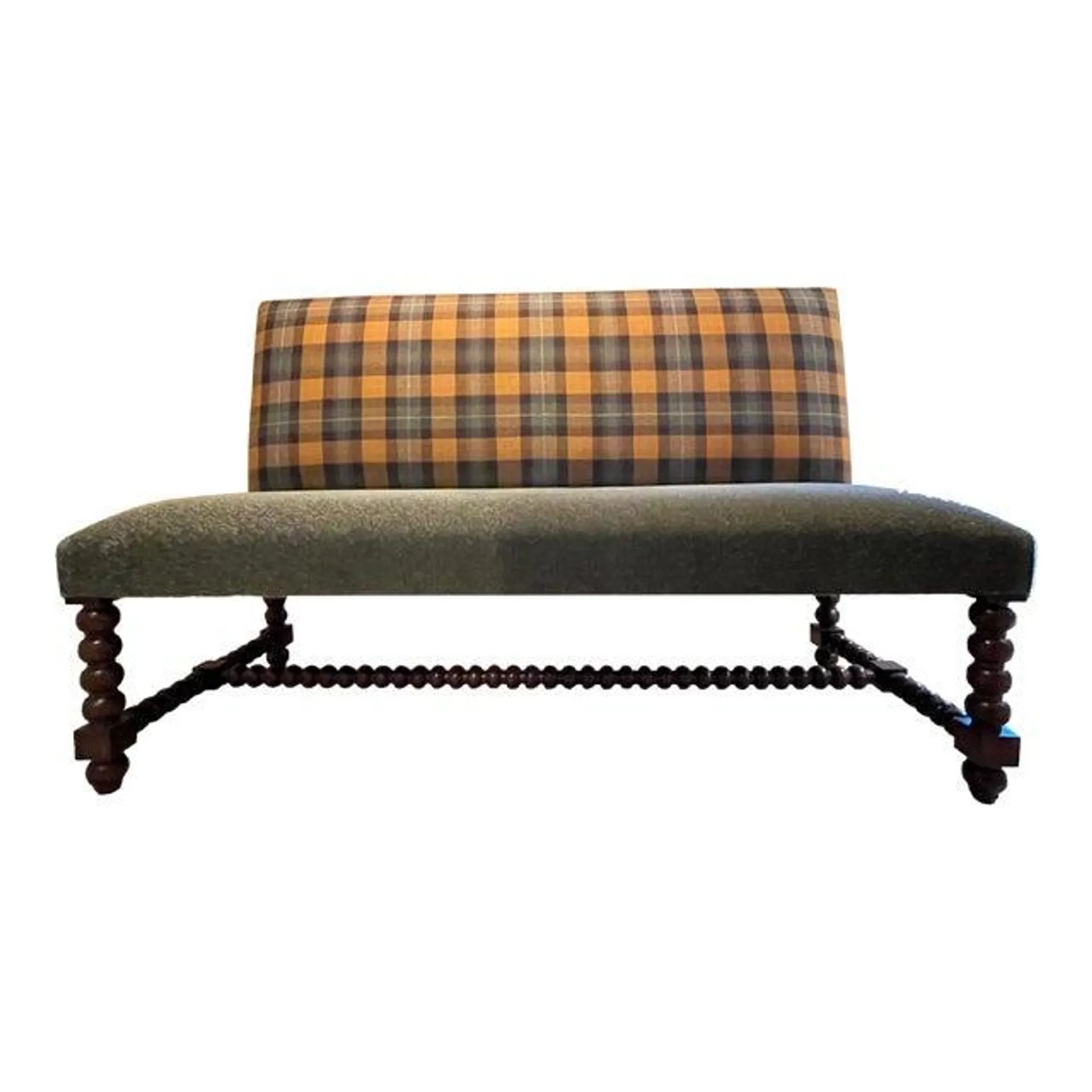 Ironies Walnut Upholstered Mohair Bench With Back