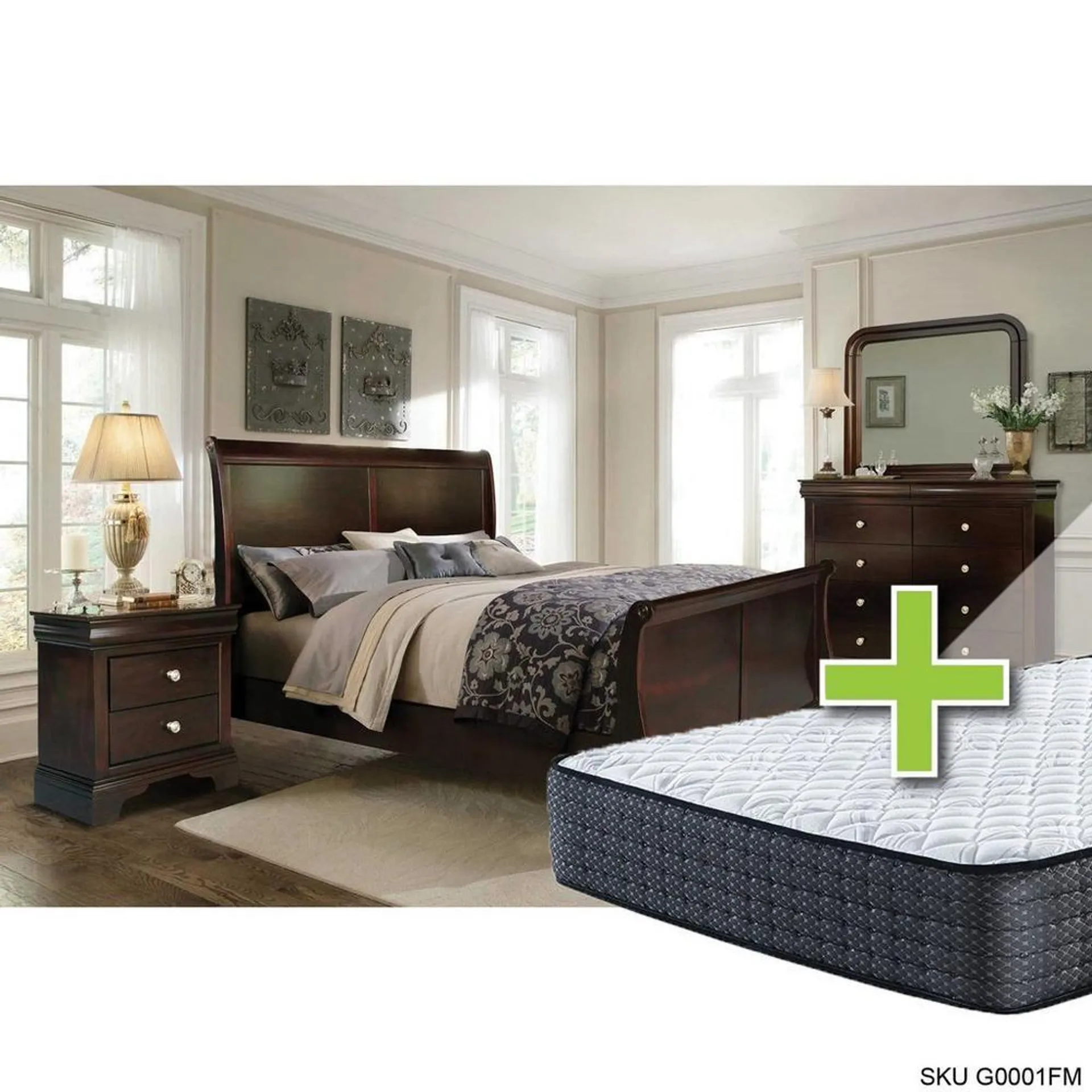 Dominique II 6 - Piece Queen Bedroom Set w/ Upland Premium Tight Top Firm Mattress, Foundation & Cases