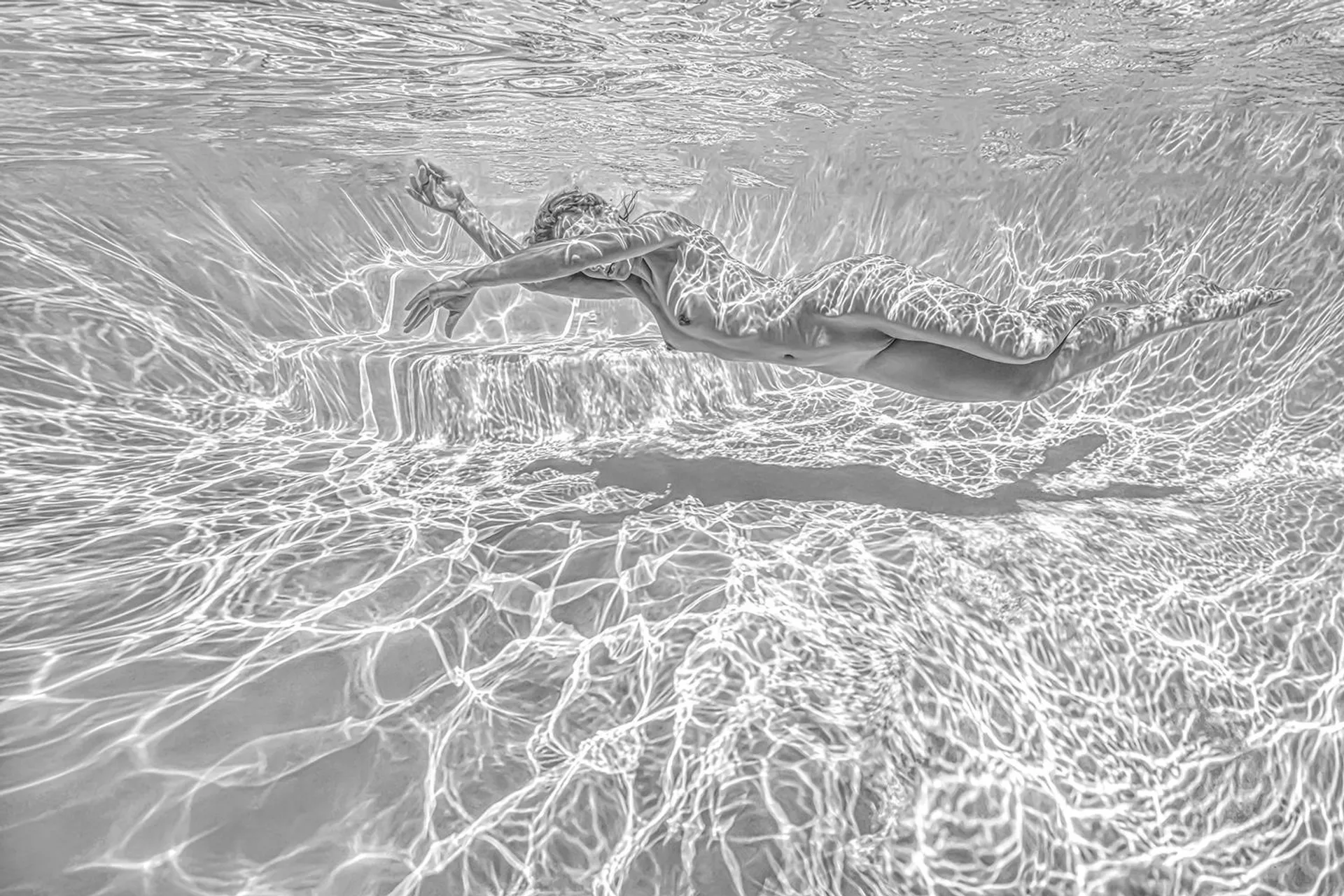 Alex Sher Thunderweb - underwater nude photo - print on aluminum 8 x 12" 2021