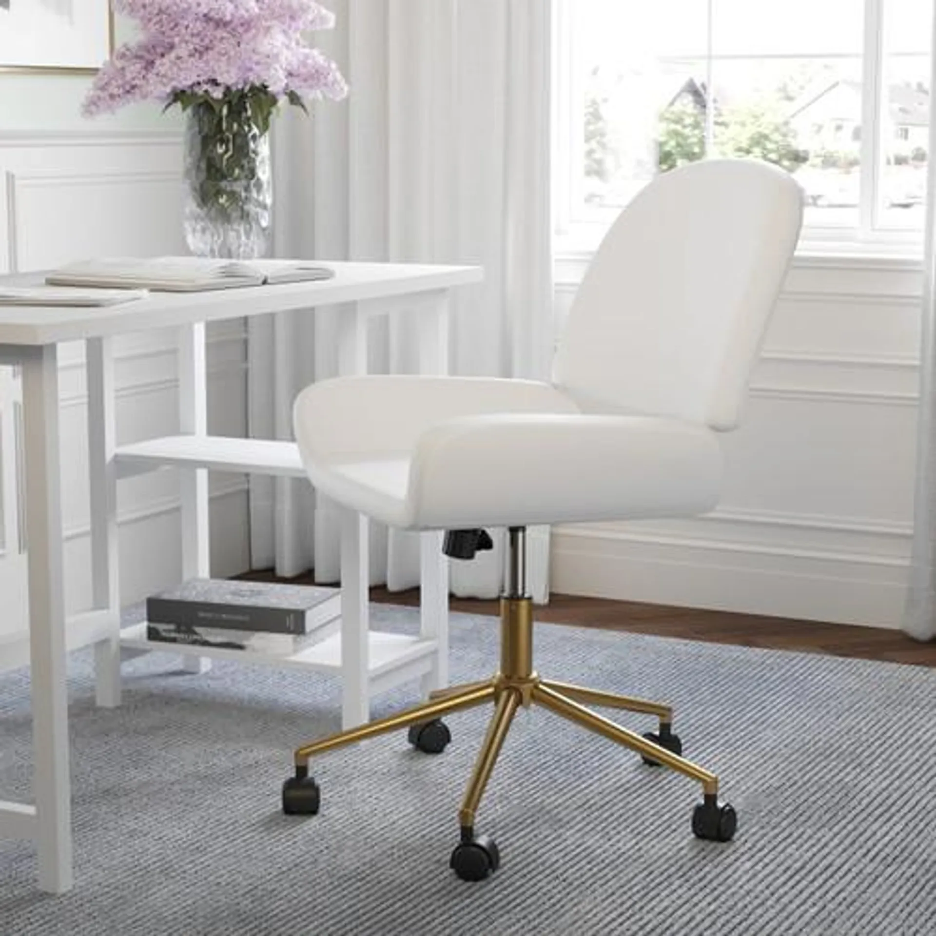 Tyla Upholstered Office Chair in White/Polished Brass
