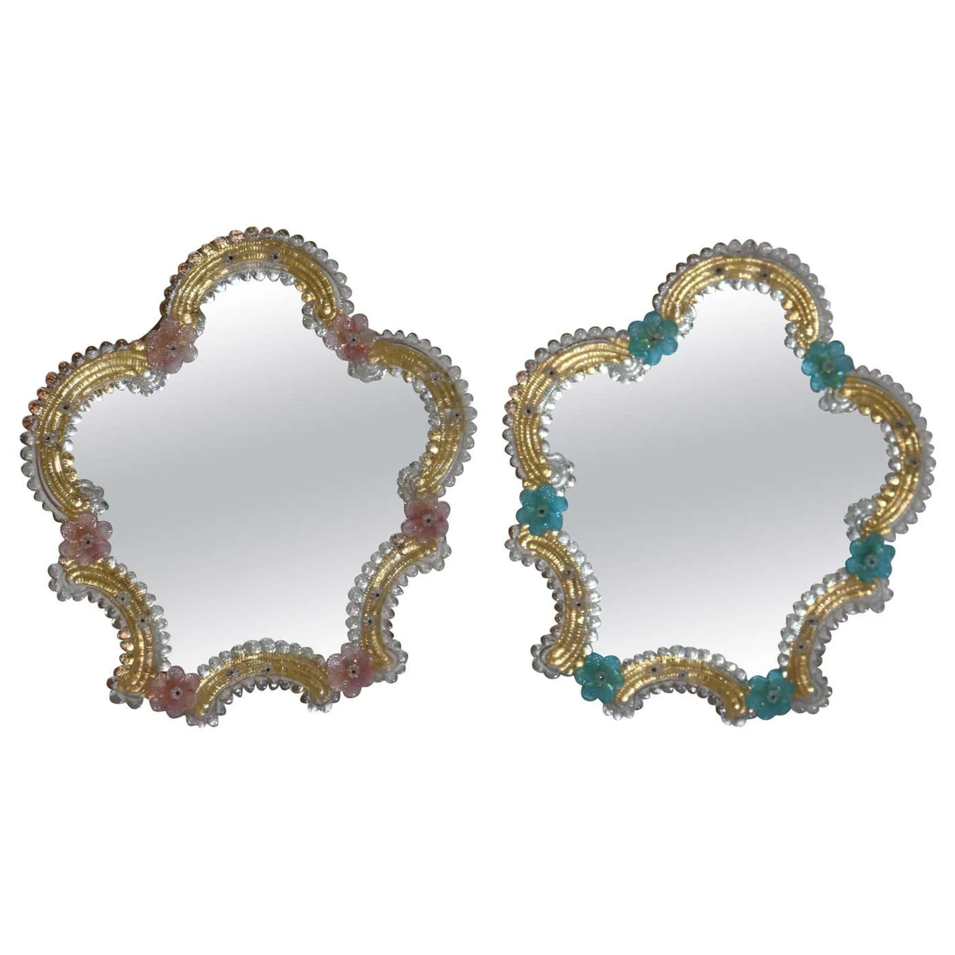 Pair of Antique Venetian Polychromed Shield Shaped Mirrors C1920