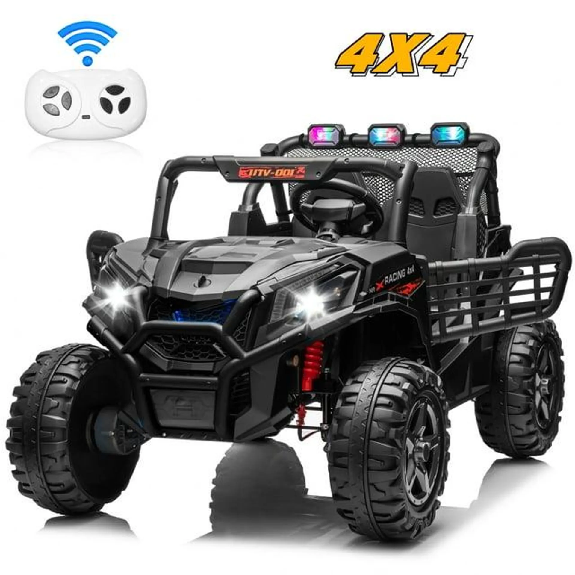 Joyracer 4WD 24V Ride on Toys Car w/ 2 XL Seater Remote Control, Electric Off-Road UTV w/ 4*200W Motor, Powered 4-Wheeler Toy, LED Lights, Spring Suspension, 3 Speeds, Bluetooth Music, Black