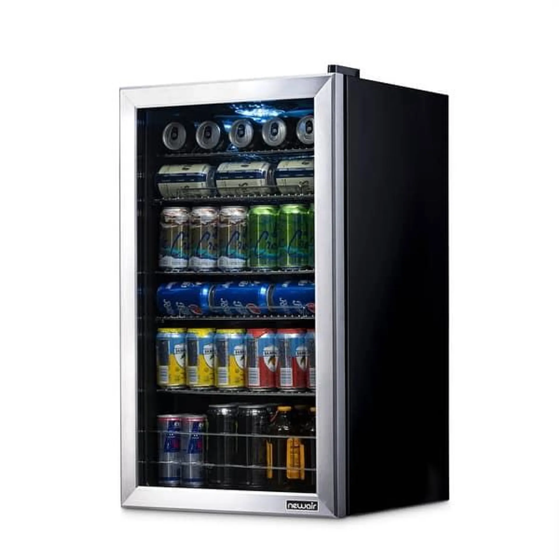 Newair 126-Can Capacity Beverage Refrigerator, Mini Fridge with Glass Door and Adjustable Shelves, Stainless Steel