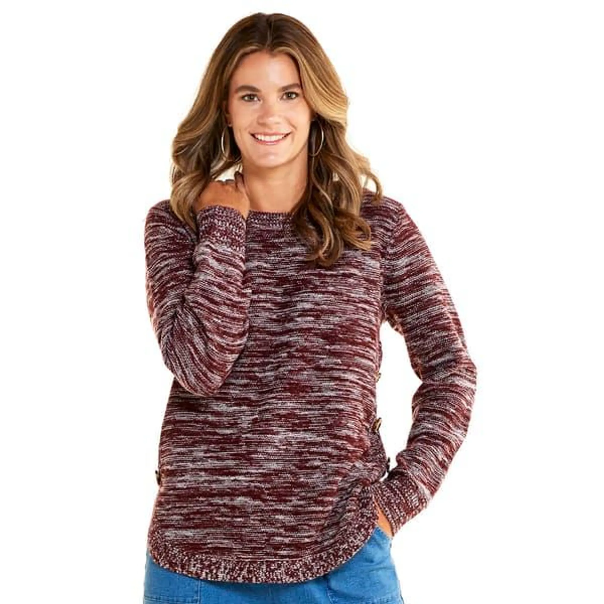 Womens Hasting & Smith Space Dye Crew Neck Curved Hem Sweater