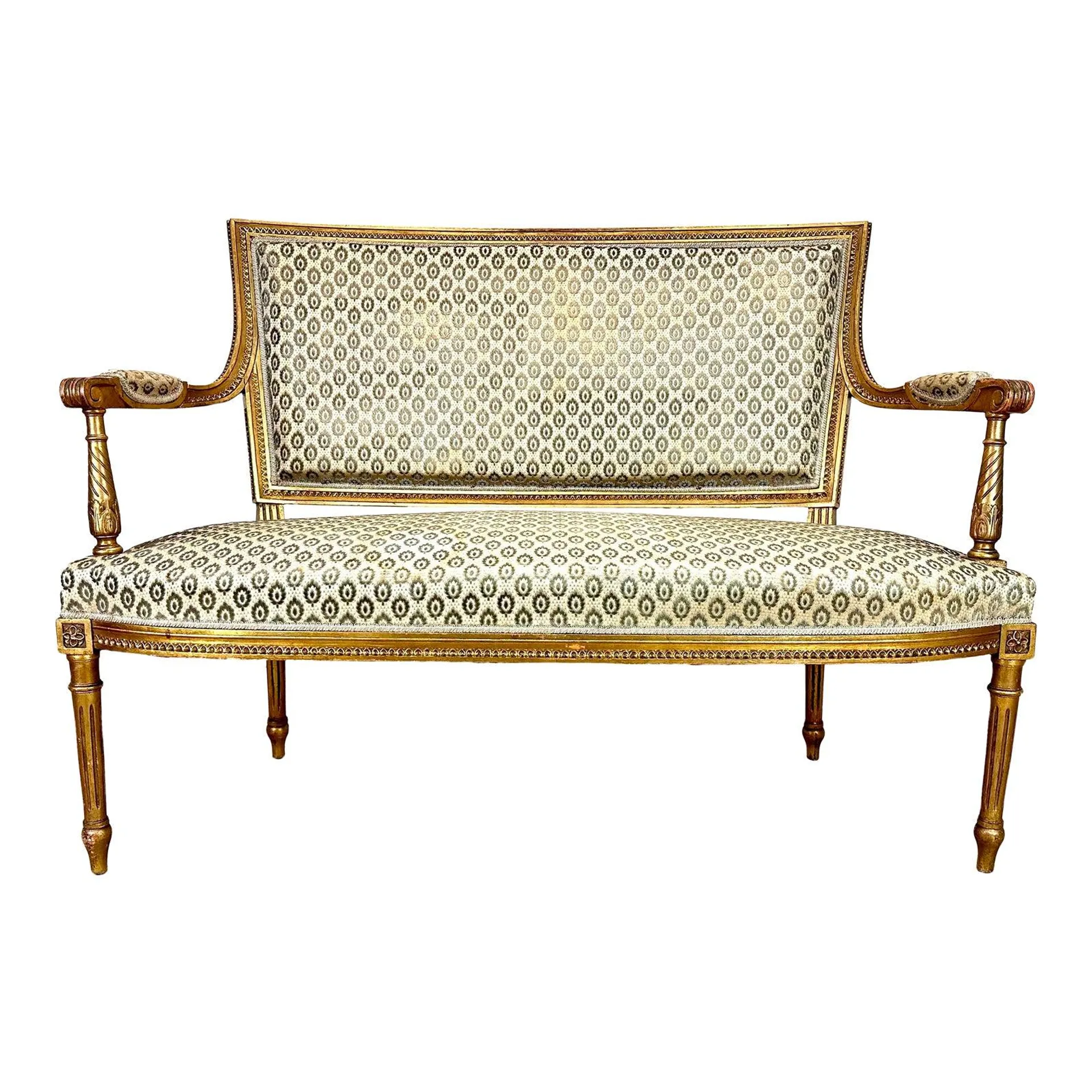 19th Century Antique French Louis XVI / Directoire Gilt Settee