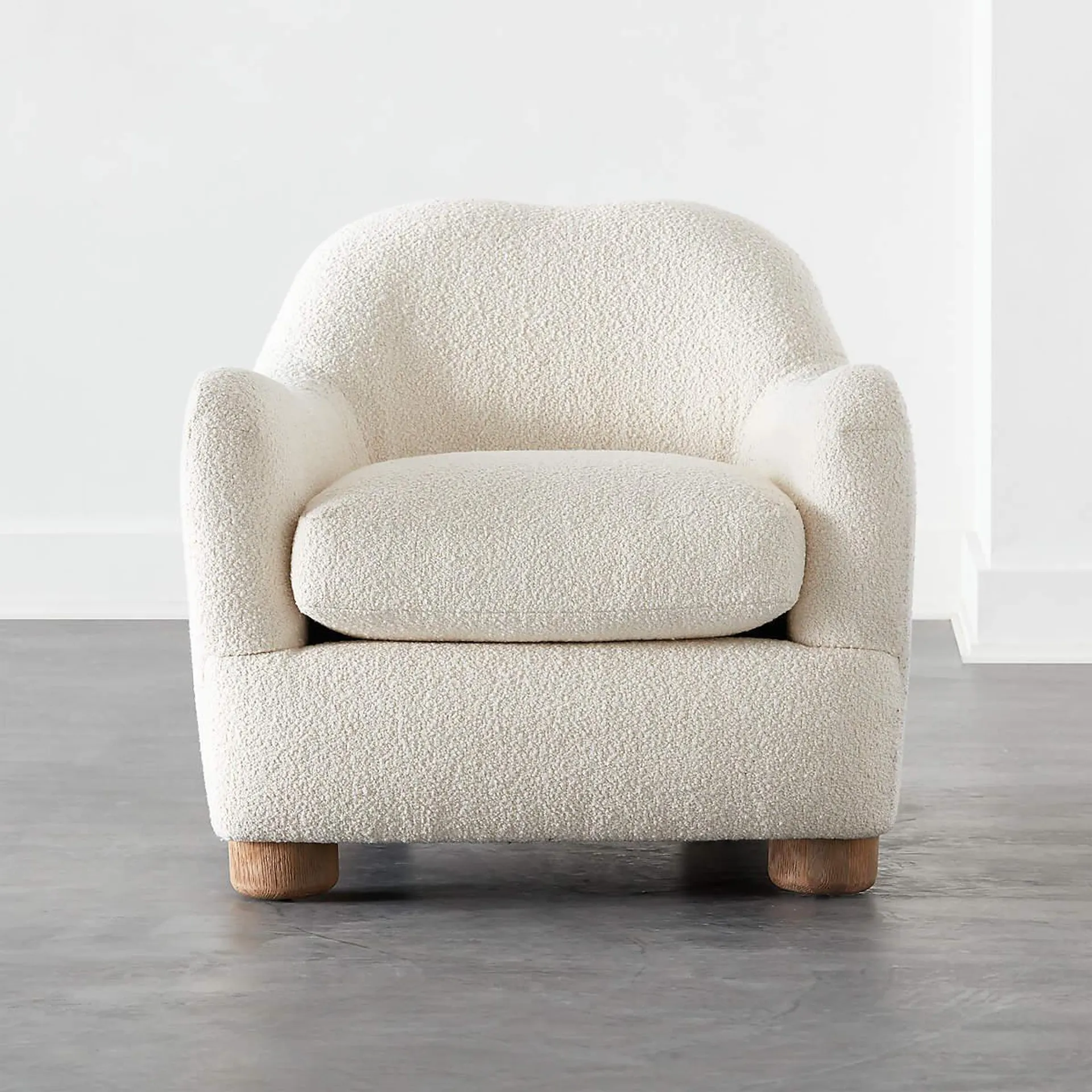 Bacio Cream Boucle Lounge Chair with Bleached Oak Legs by Ross Cassidy