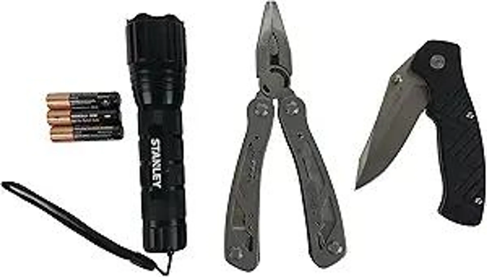 Stanley 12 in 1 Multi Tool Folding Pocket Knife 150 Lumens LED Light Set STHT 81502, Black