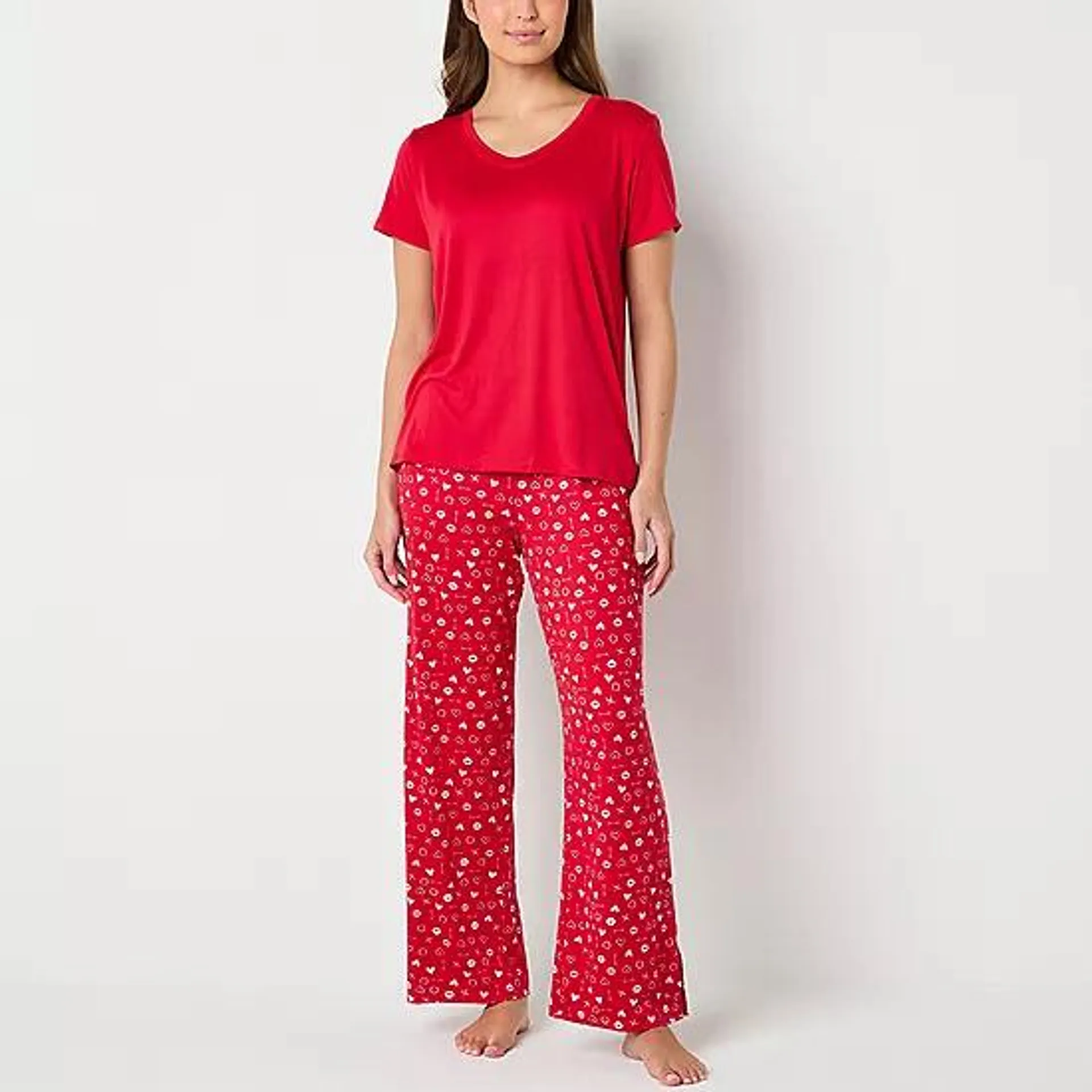 new! Jaclyn Womens V-Neck Short Sleeve 2-pc. Pant Pajama Set