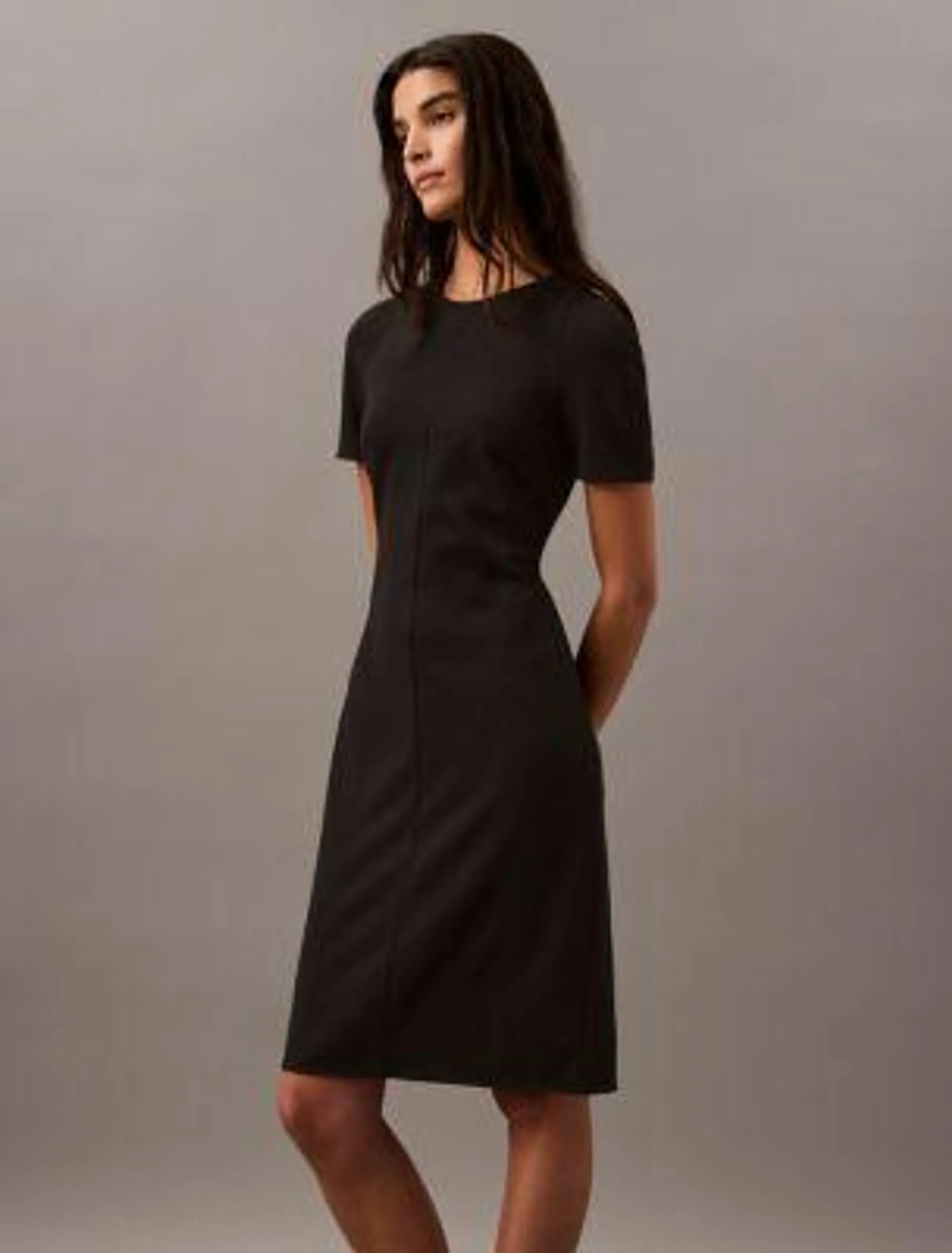 Compact Stretch Crepe Shift Dress