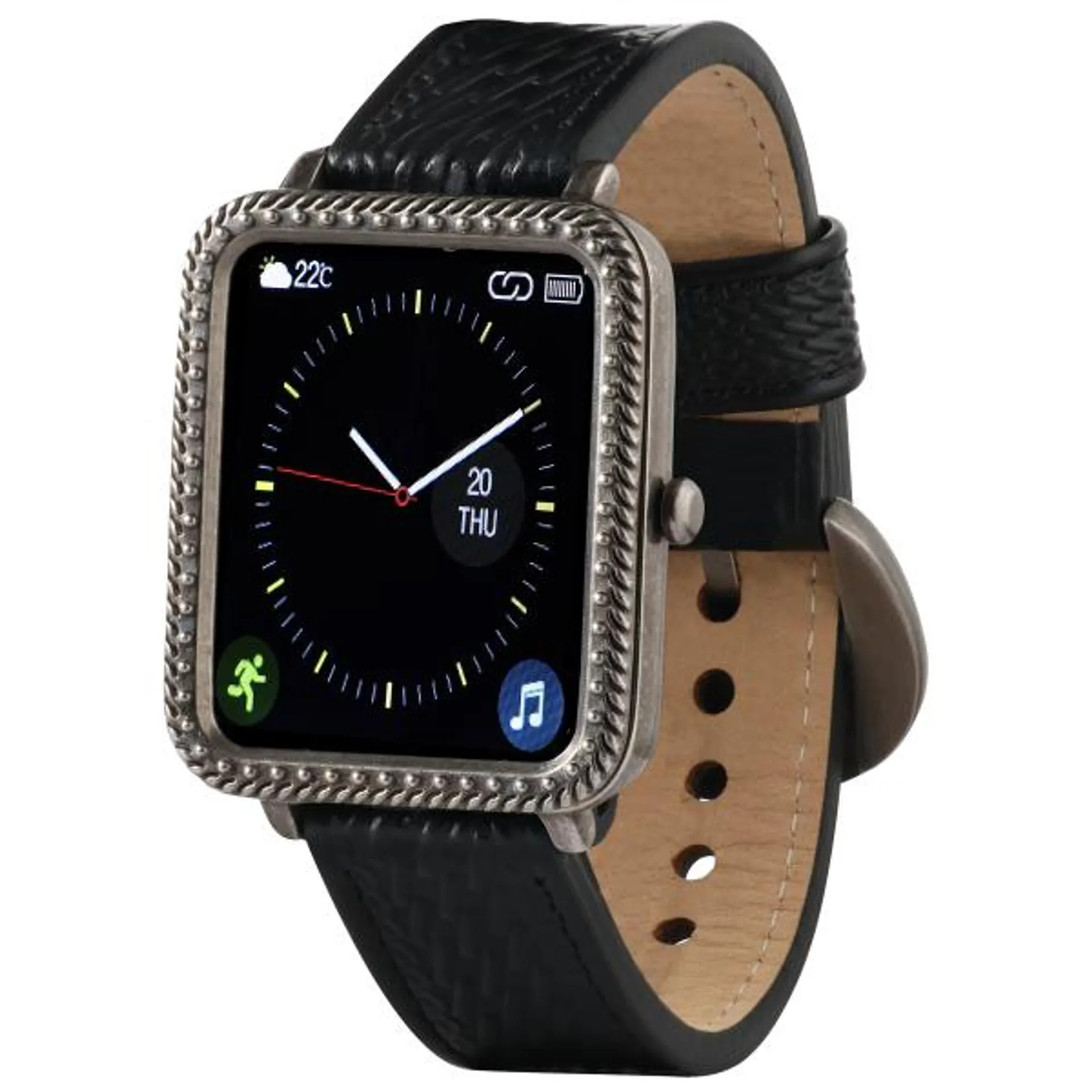 Western Lifestyle Z12 Collection Black Basket Weave and Rope Nailhead Design Smart Watch
