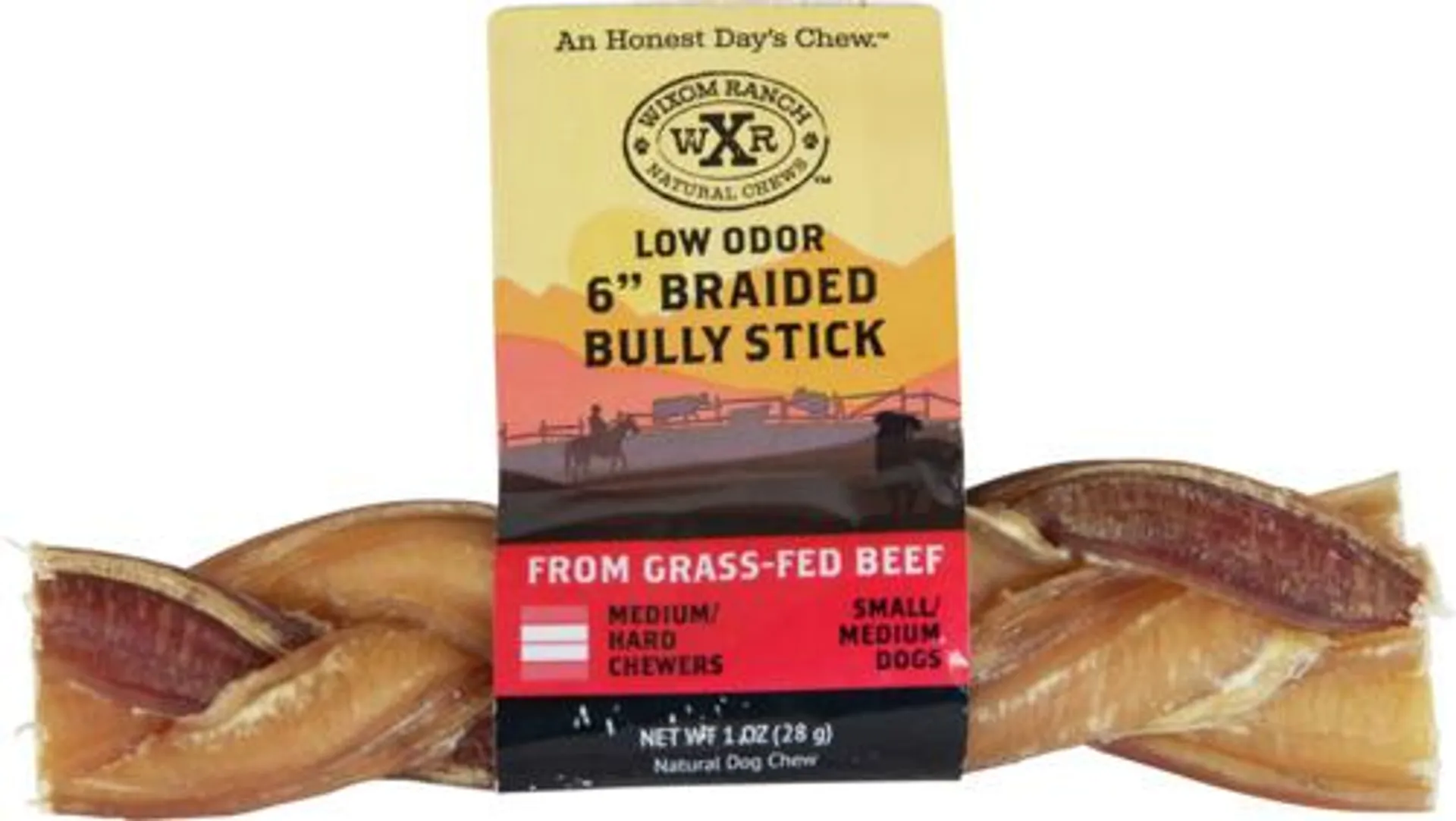 Wixom Ranch Natural Chews Low Odor Braided Bully Stick, 6 Inches