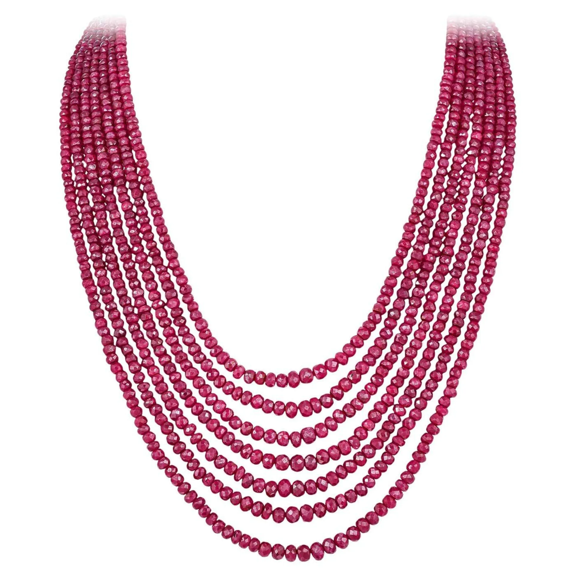 Important 560 Carats Ruby Bead Multi-Strand Necklace 16 Inches