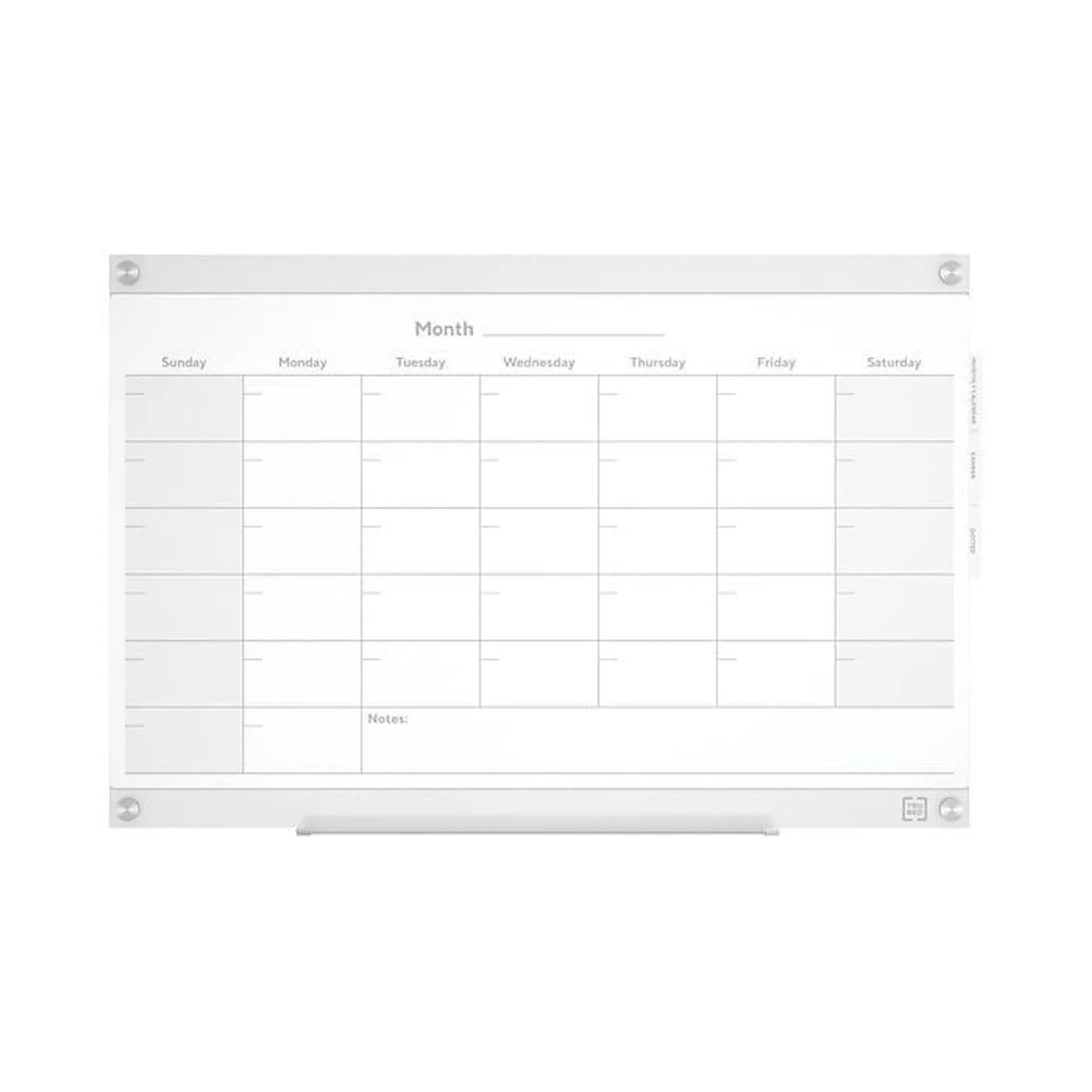 TRU RED™ Templated Magnetic Glass Dry-Erase Whiteboard,