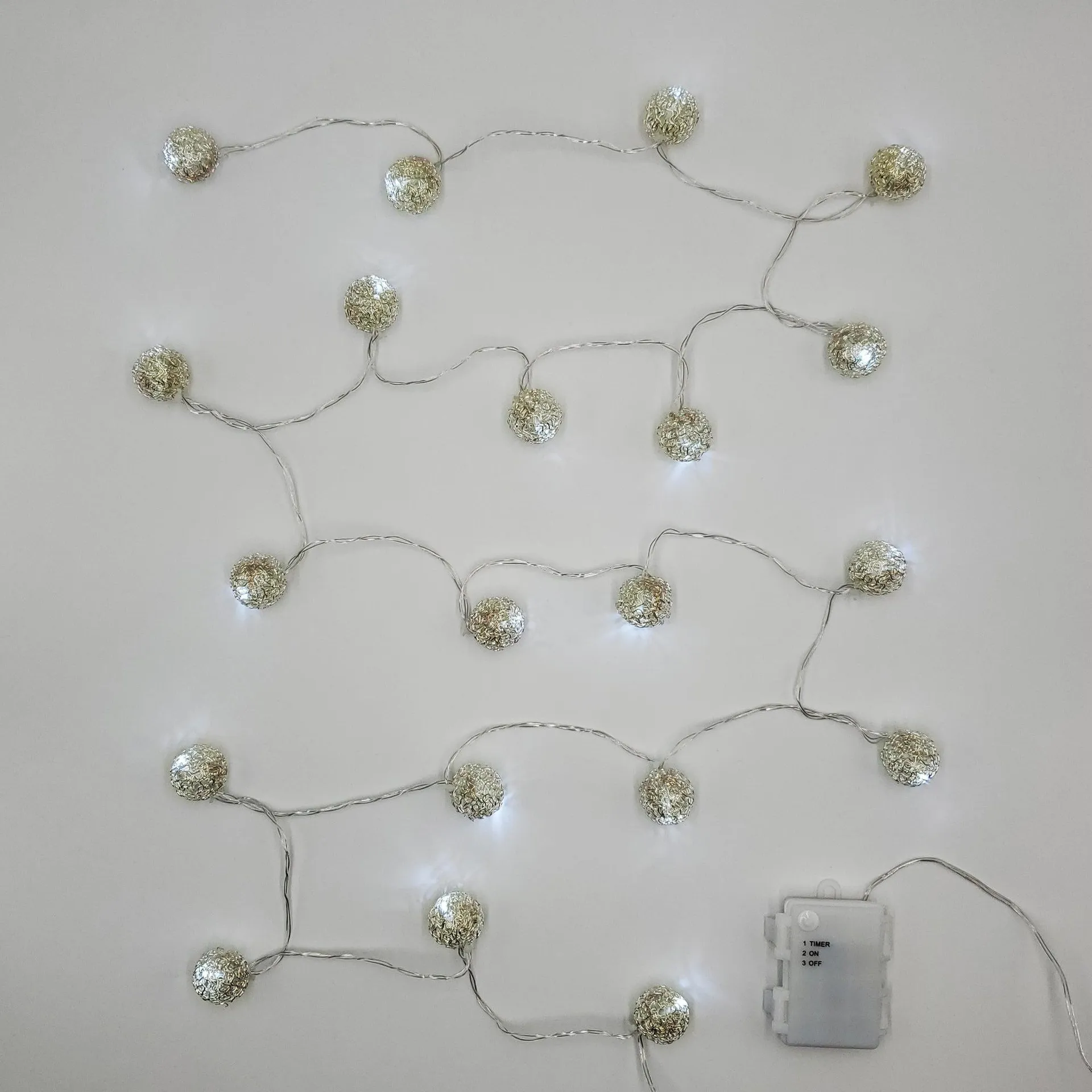 Battery Operated with 20 Distressed Silver Balls String Lights